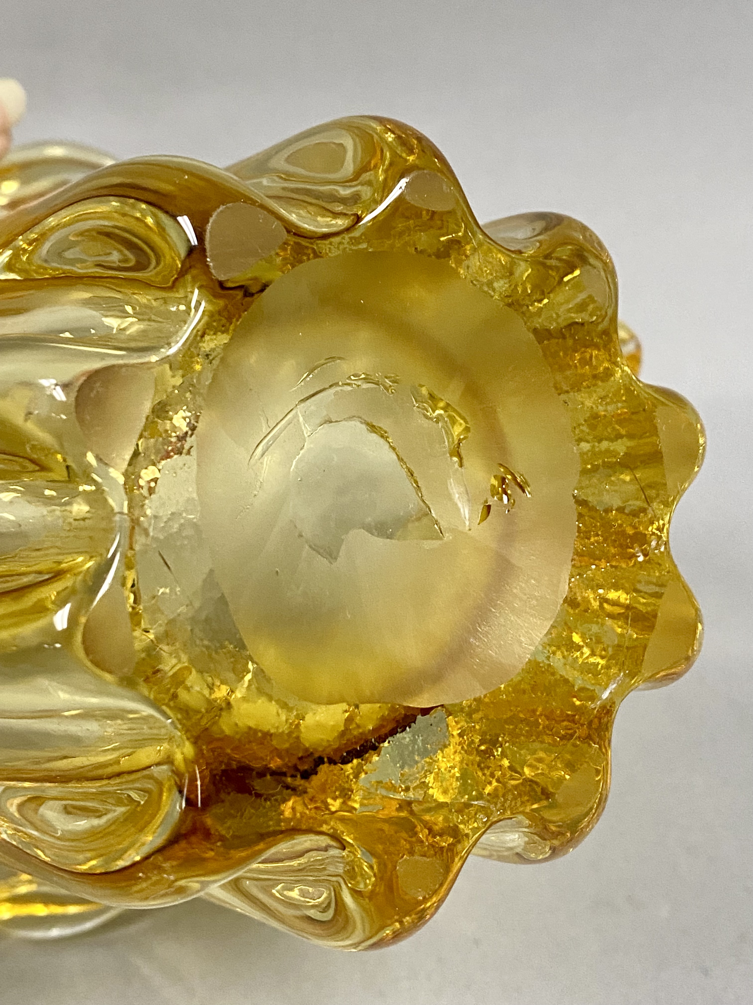 Amber and Clear Glass Vase with Curled Handles