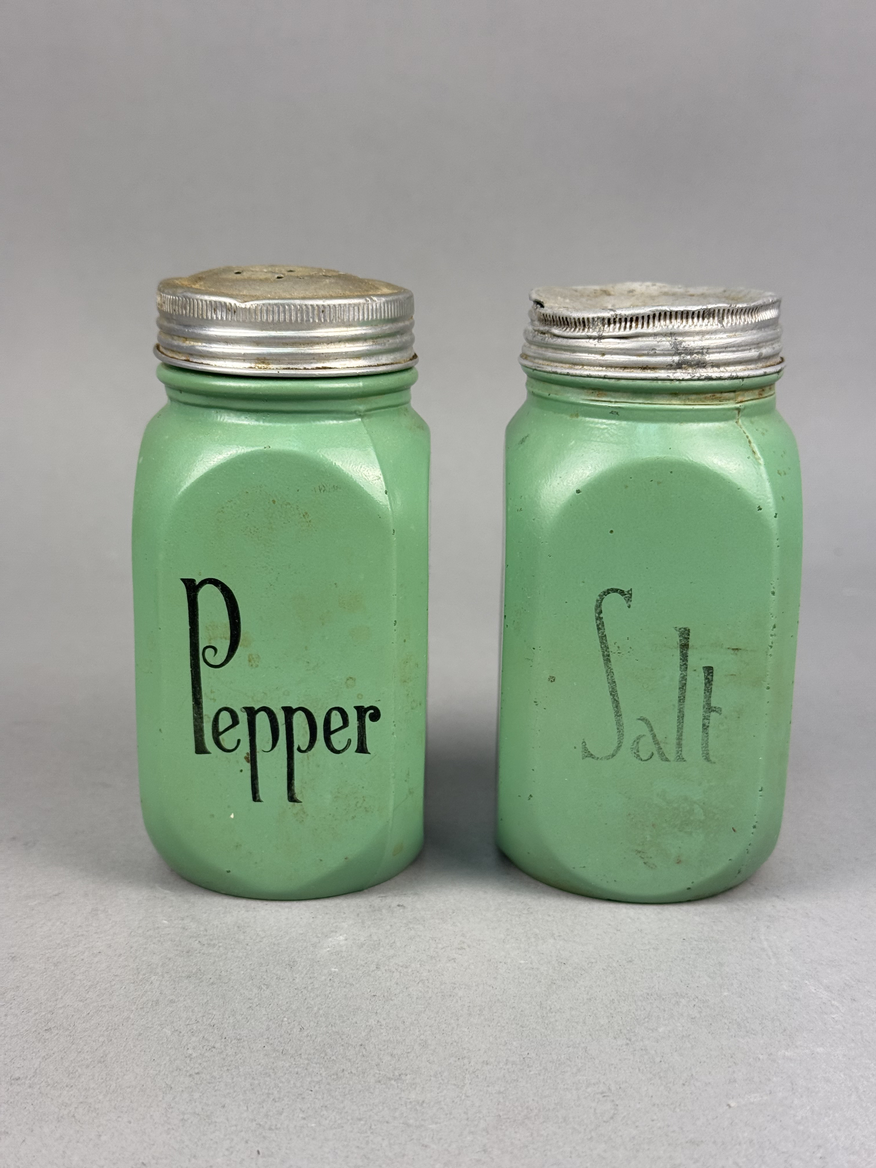 Jadeite Glass Arched Range Salt & Pepper Shakers