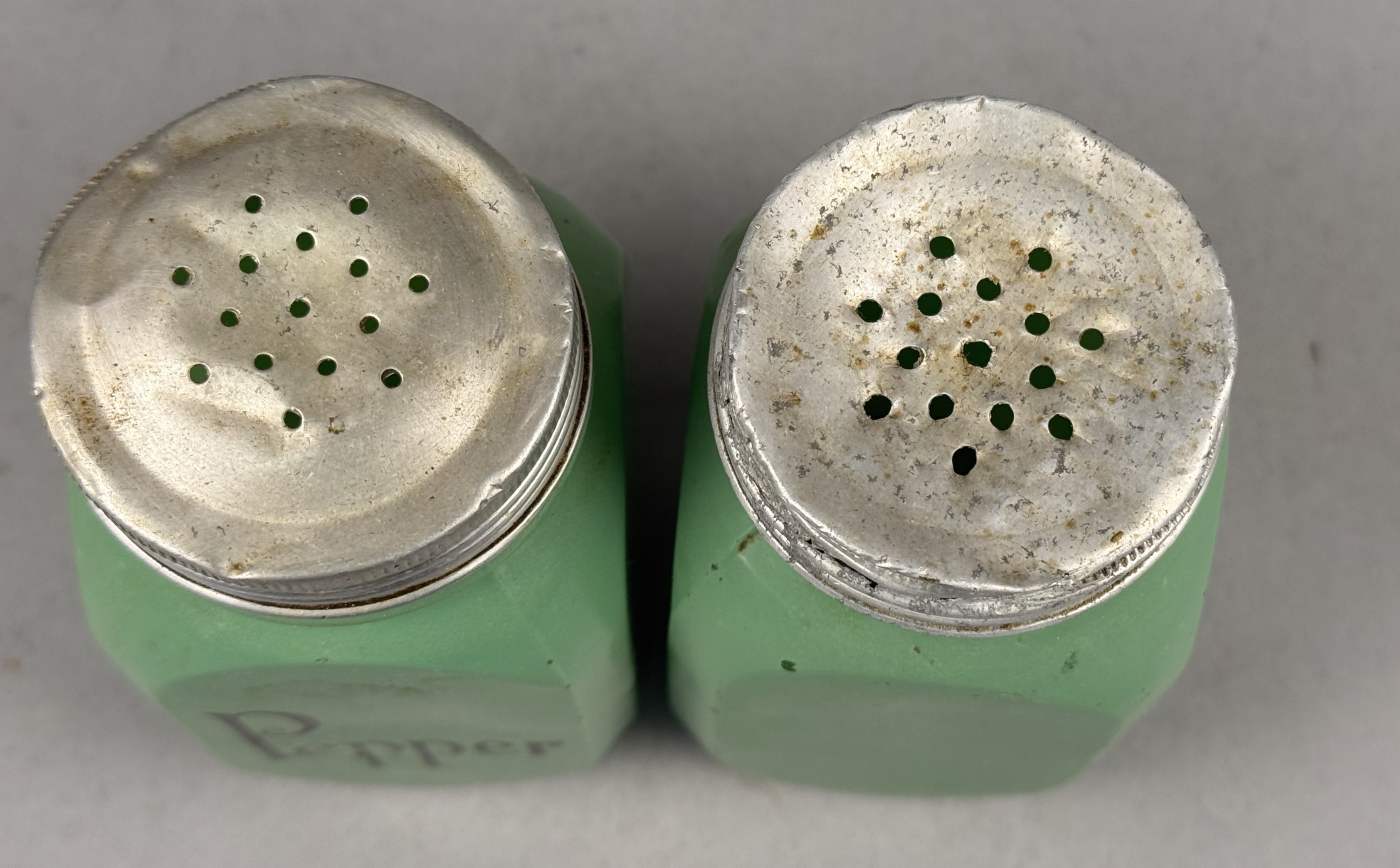 Jadeite Glass Arched Range Salt & Pepper Shakers