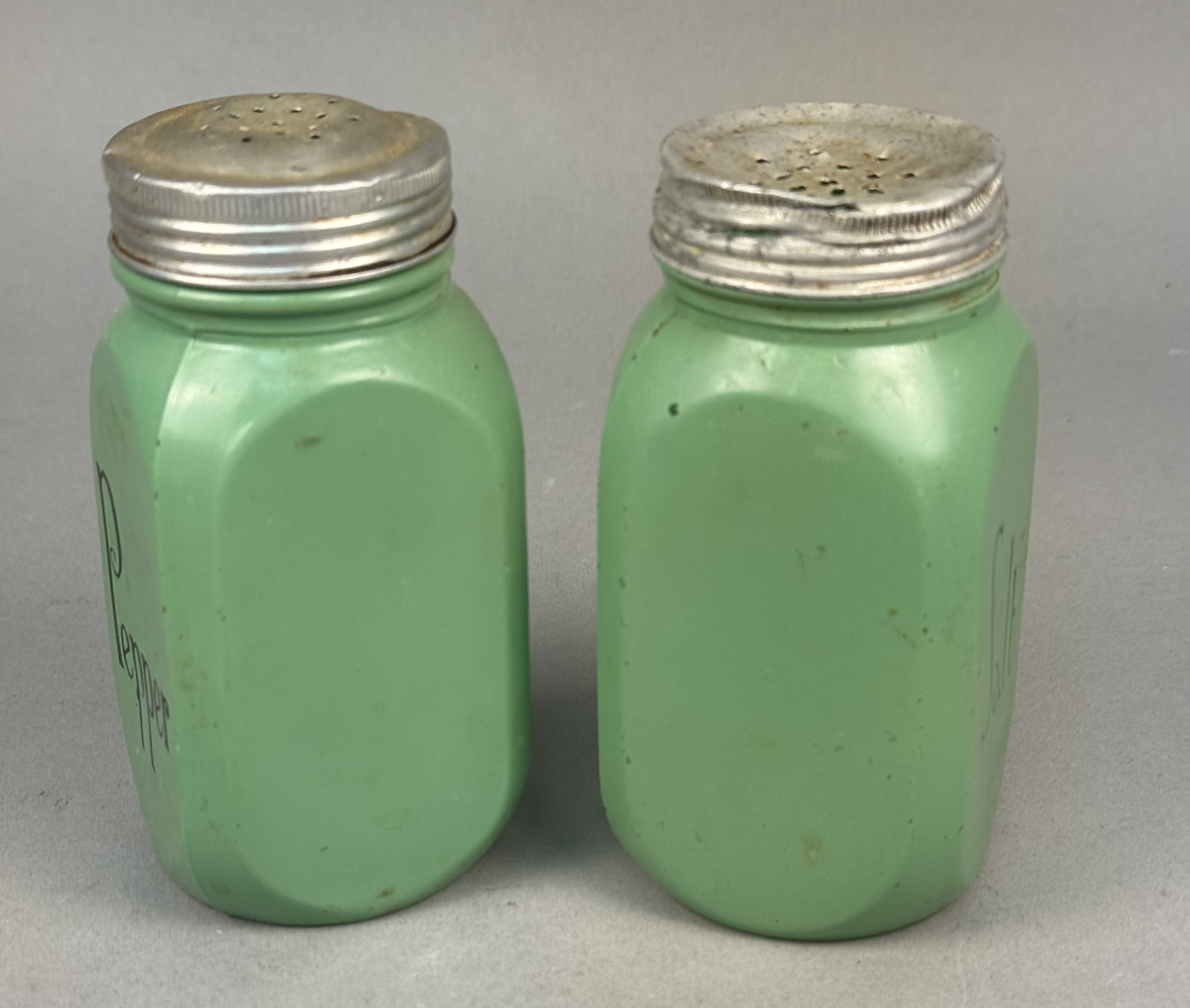 Jadeite Glass Arched Range Salt & Pepper Shakers
