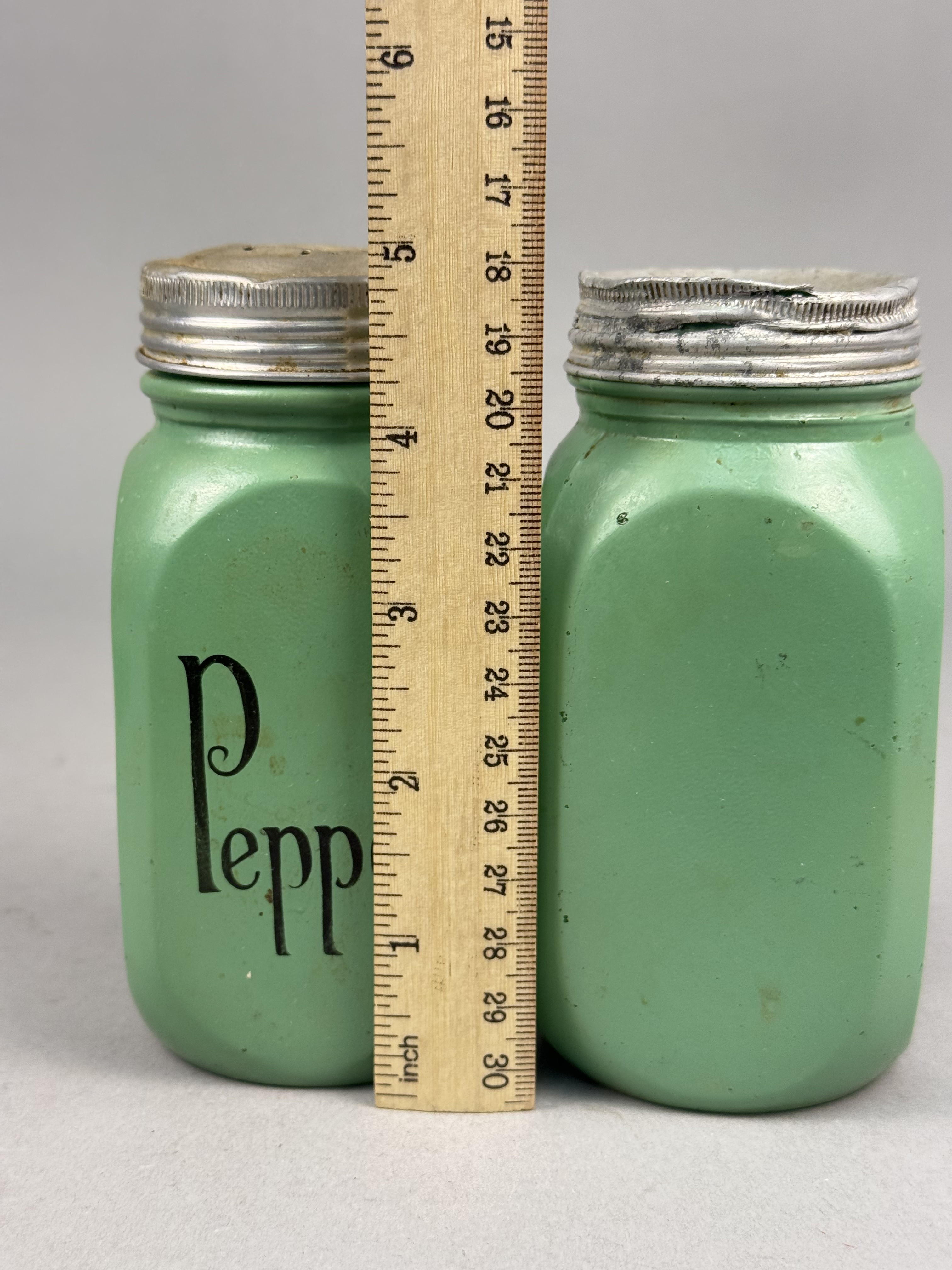 Jadeite Glass Arched Range Salt & Pepper Shakers