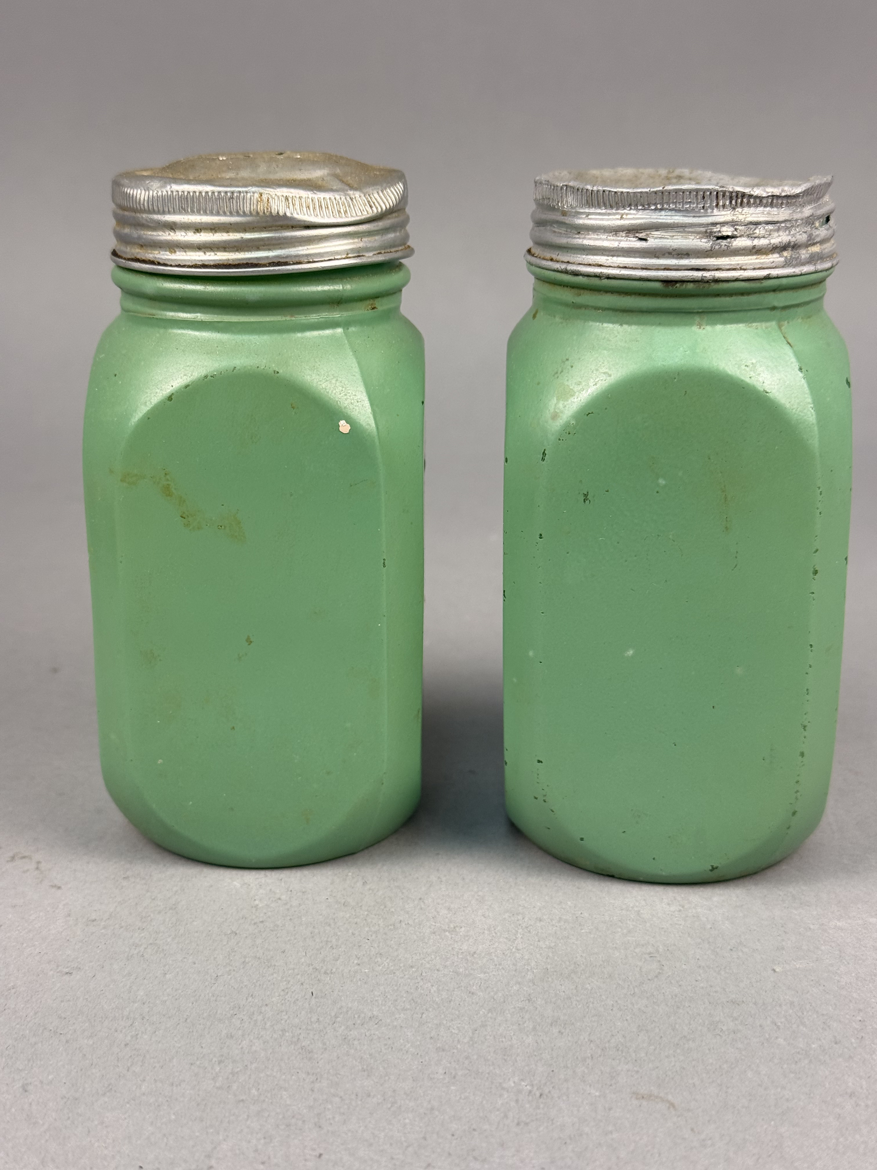 Jadeite Glass Arched Range Salt & Pepper Shakers