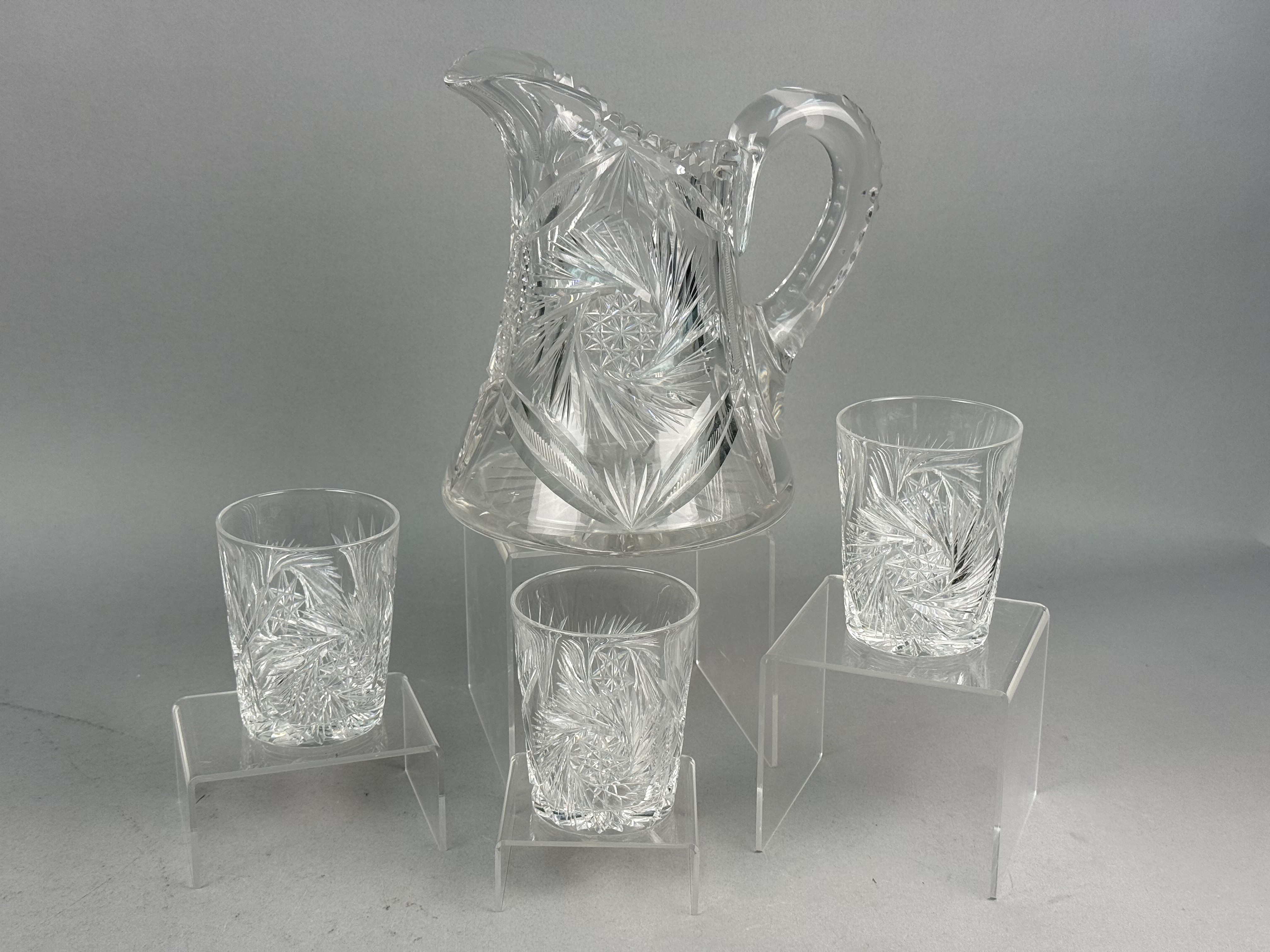 Four American Cut Glass Pitcher and Tumblers