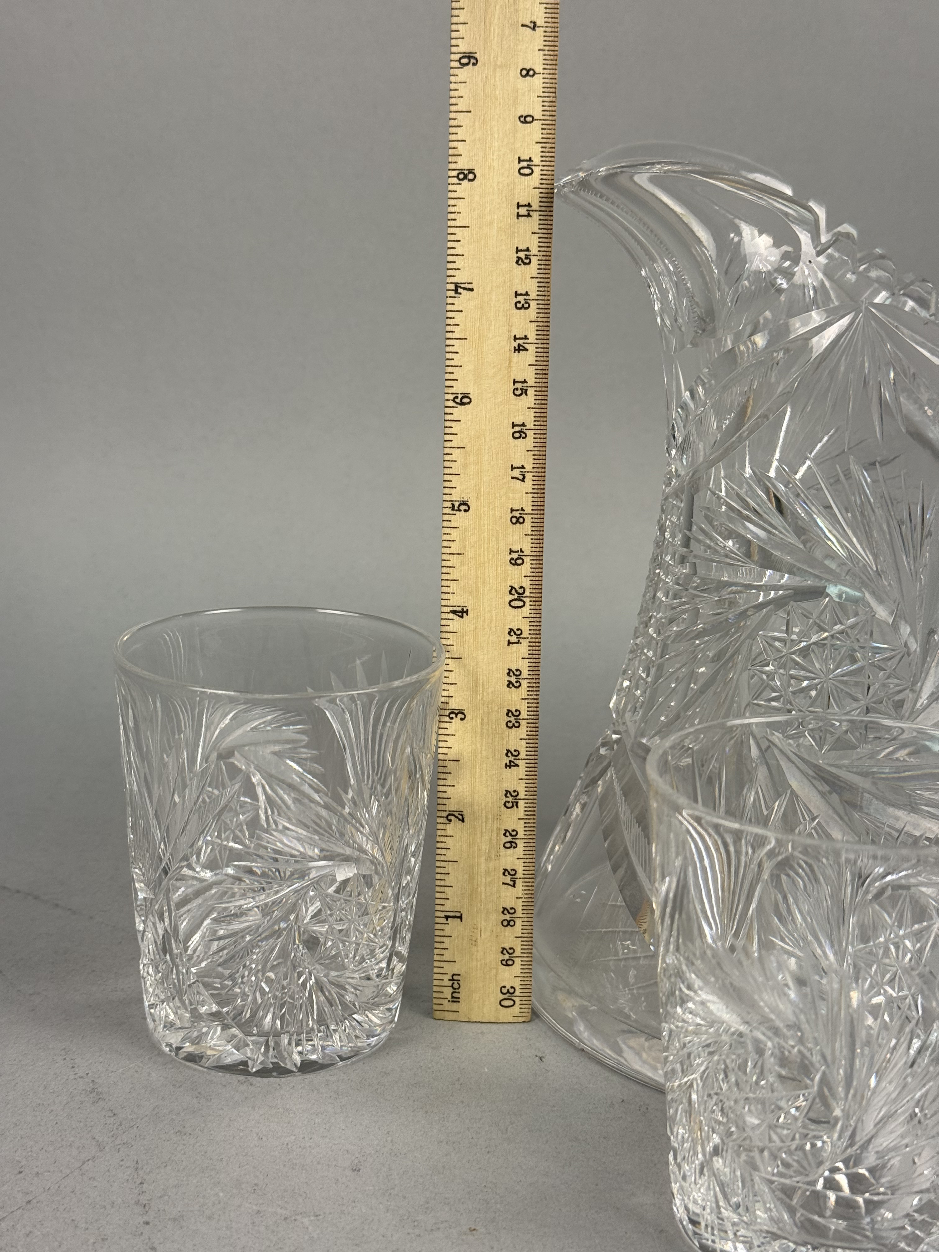 Four American Cut Glass Pitcher and Tumblers