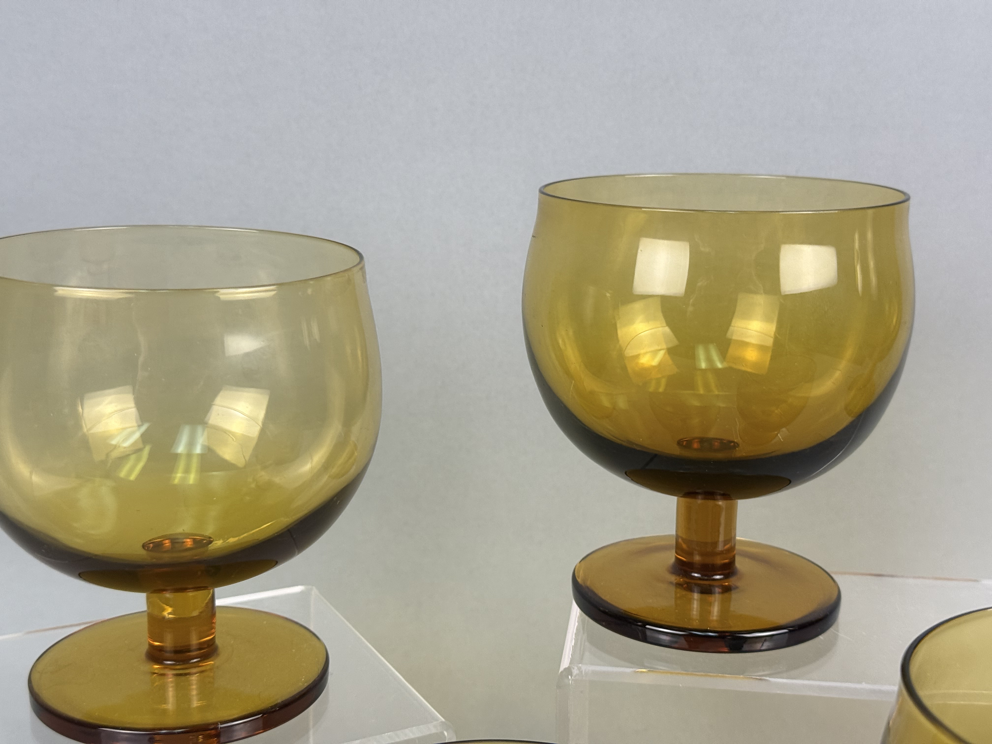 Five Mid-Century Amber Glass Short Goblets