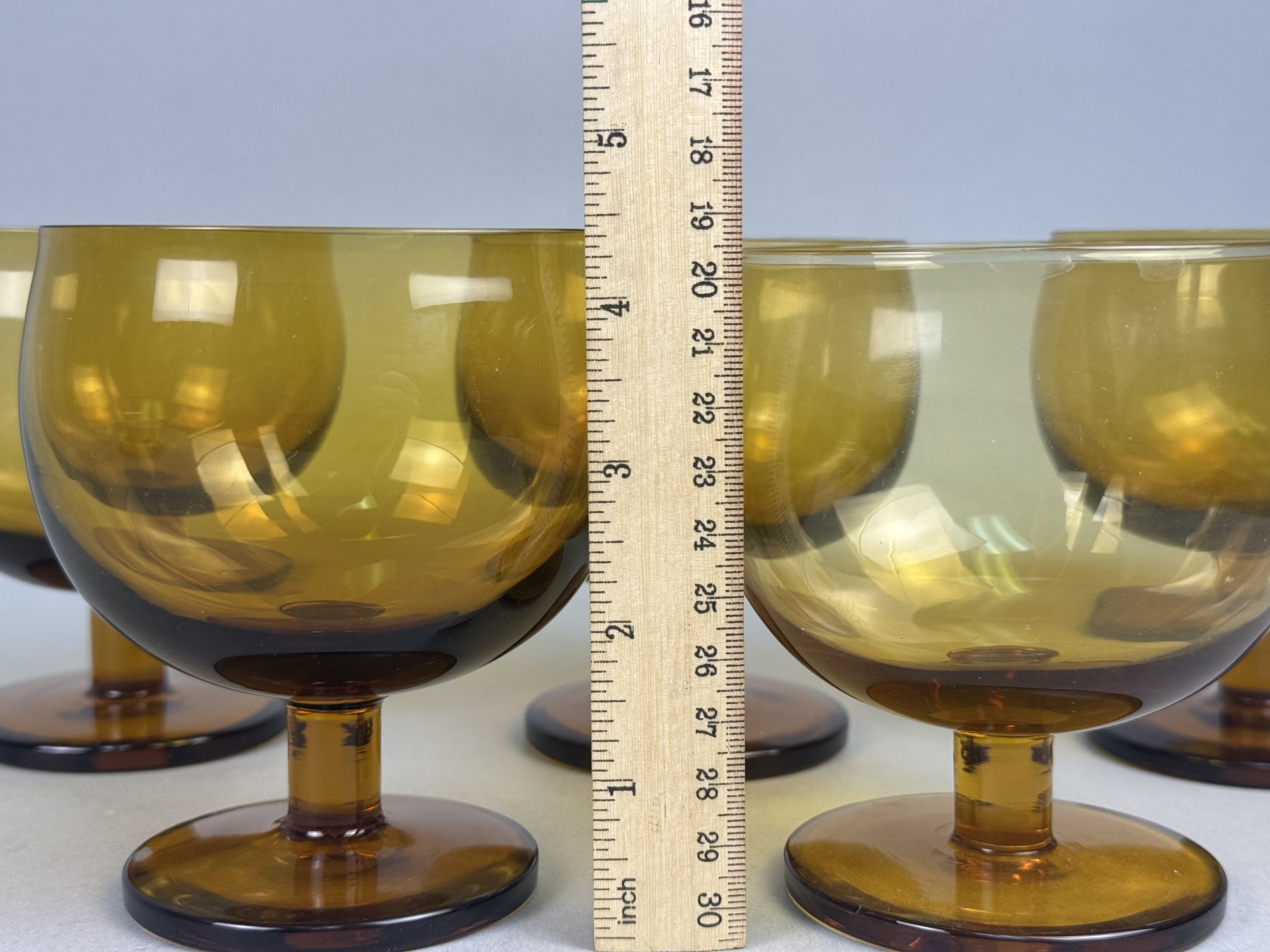Five Mid-Century Amber Glass Short Goblets