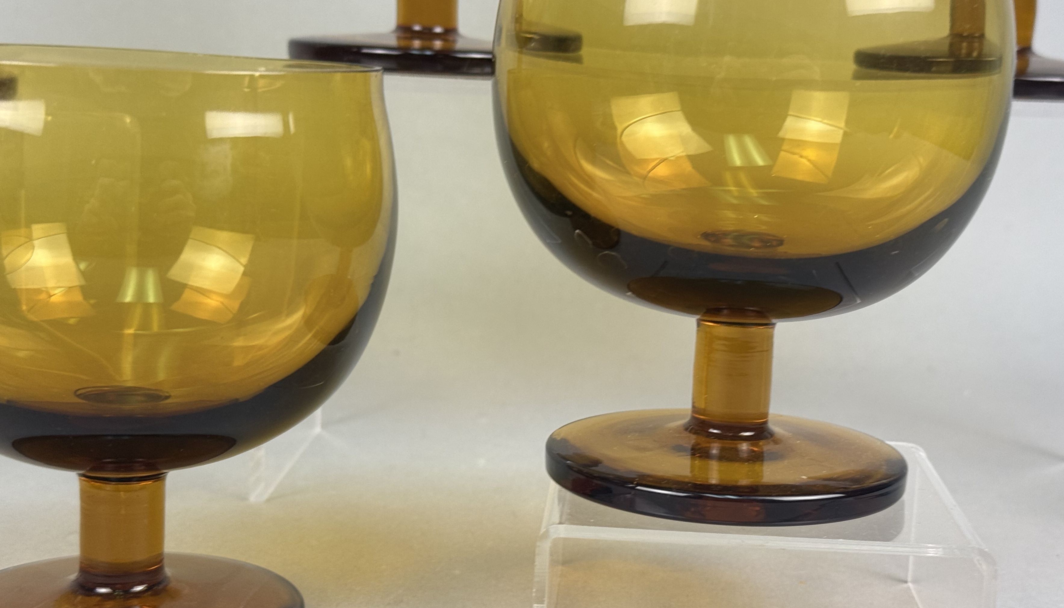 Five Mid-Century Amber Glass Short Goblets