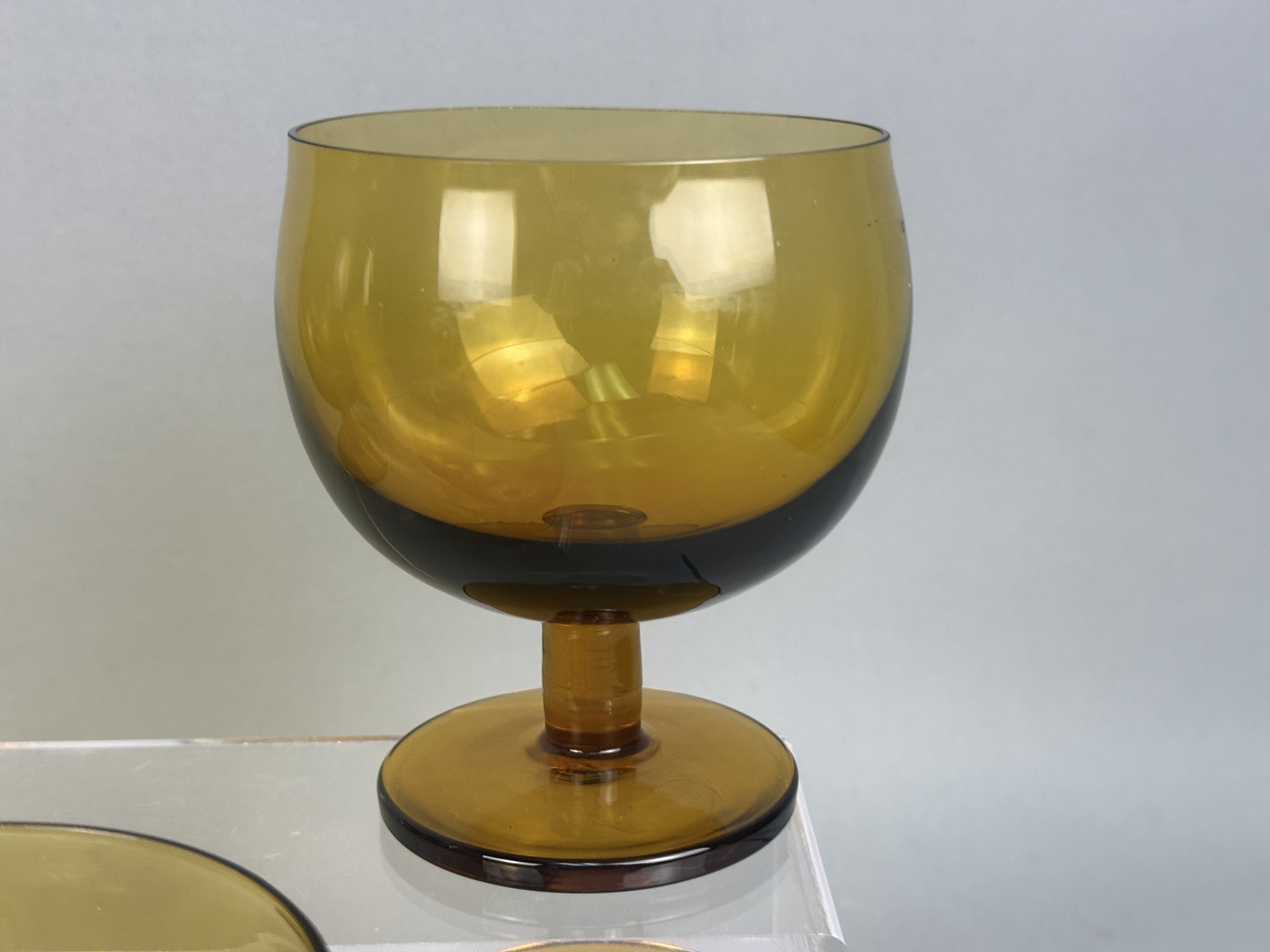 Five Mid-Century Amber Glass Short Goblets