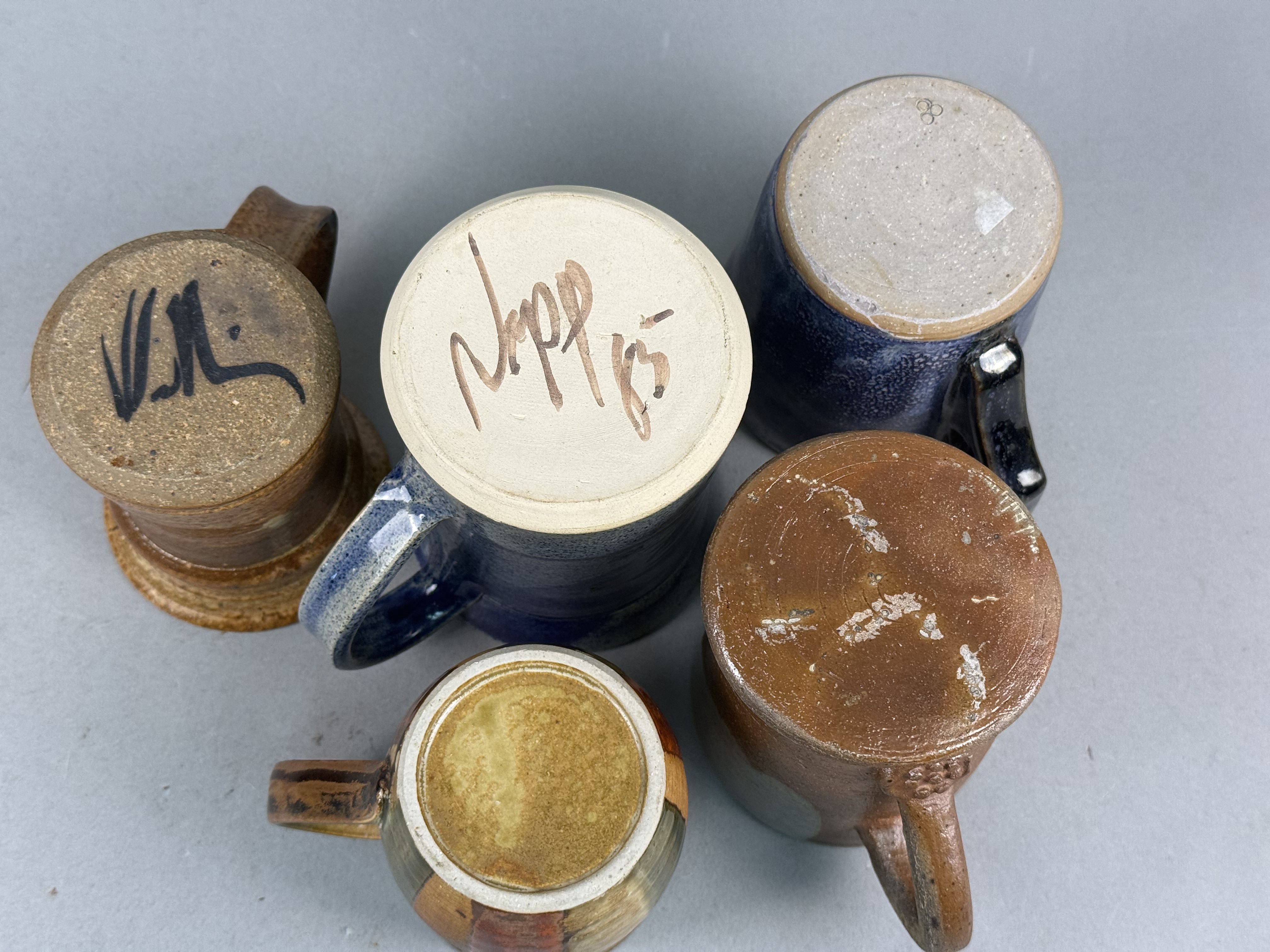 Five Contemporary Studio Pottery Stoneware Mugs