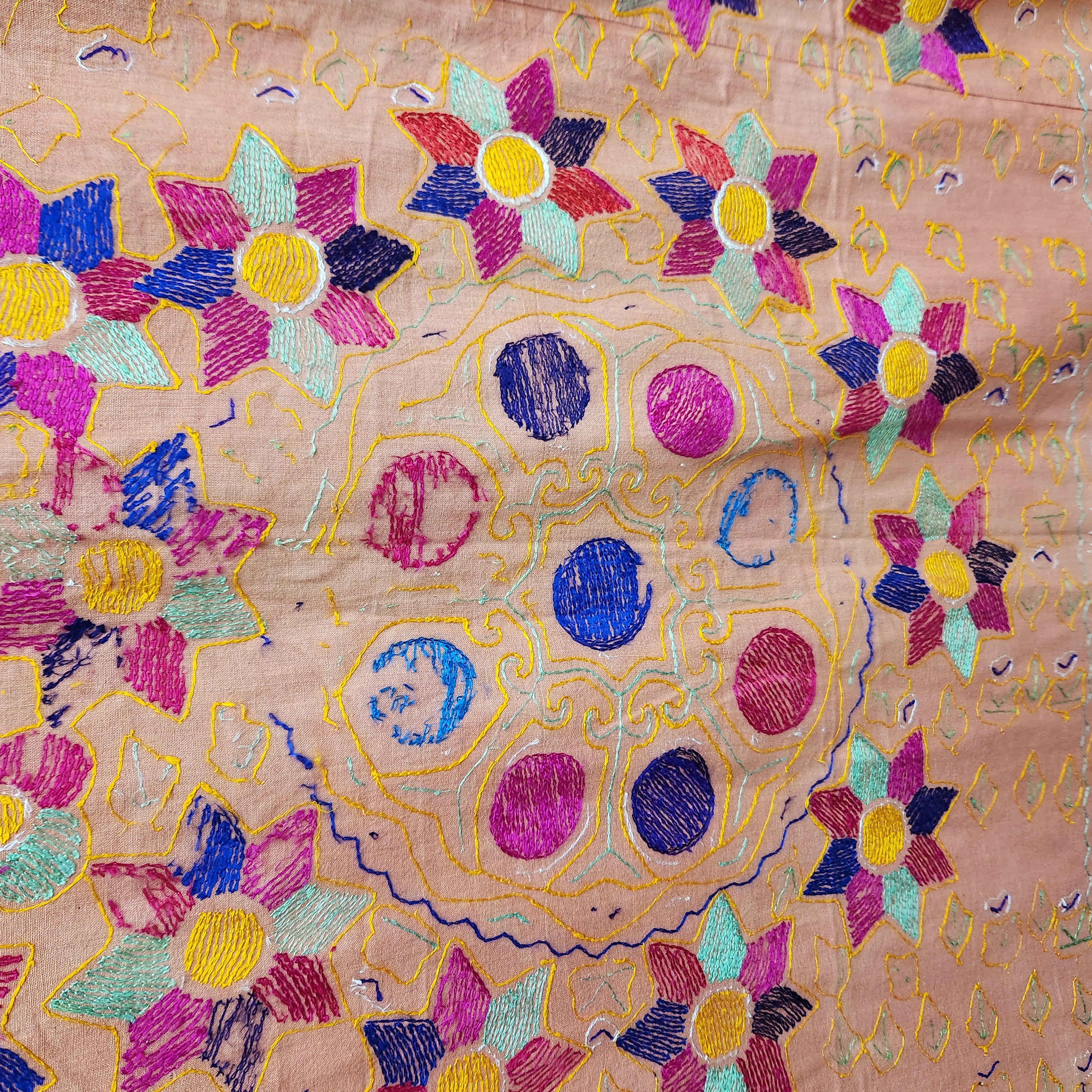 Hand-Embroidered Phulkari Textile Panel