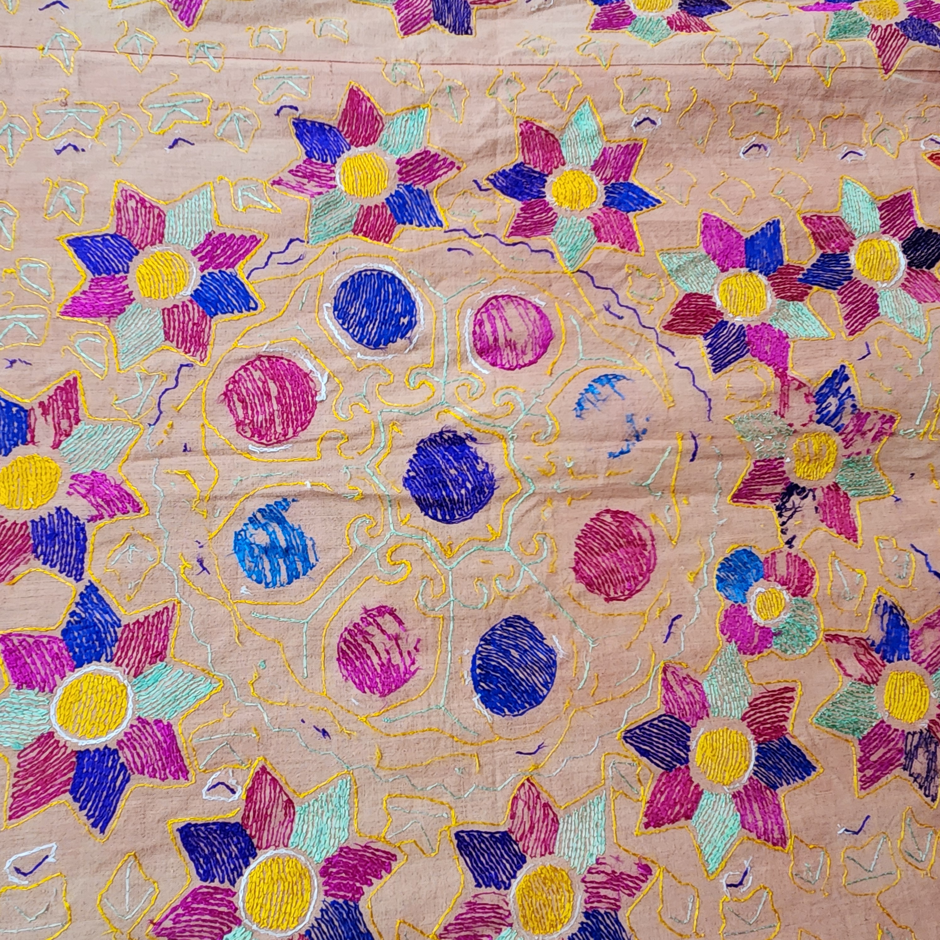 Hand-Embroidered Phulkari Textile Panel