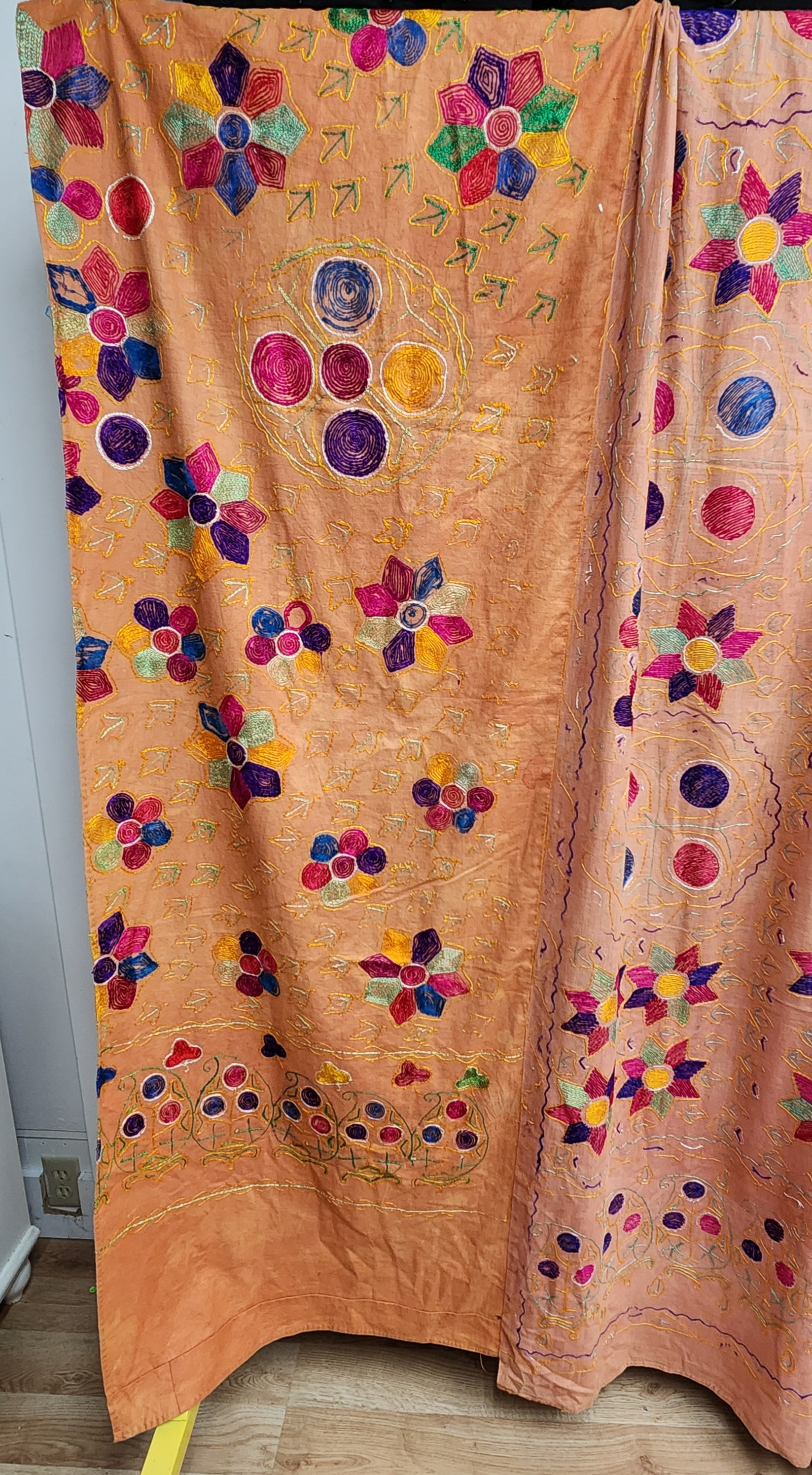 Hand-Embroidered Phulkari Textile Panel