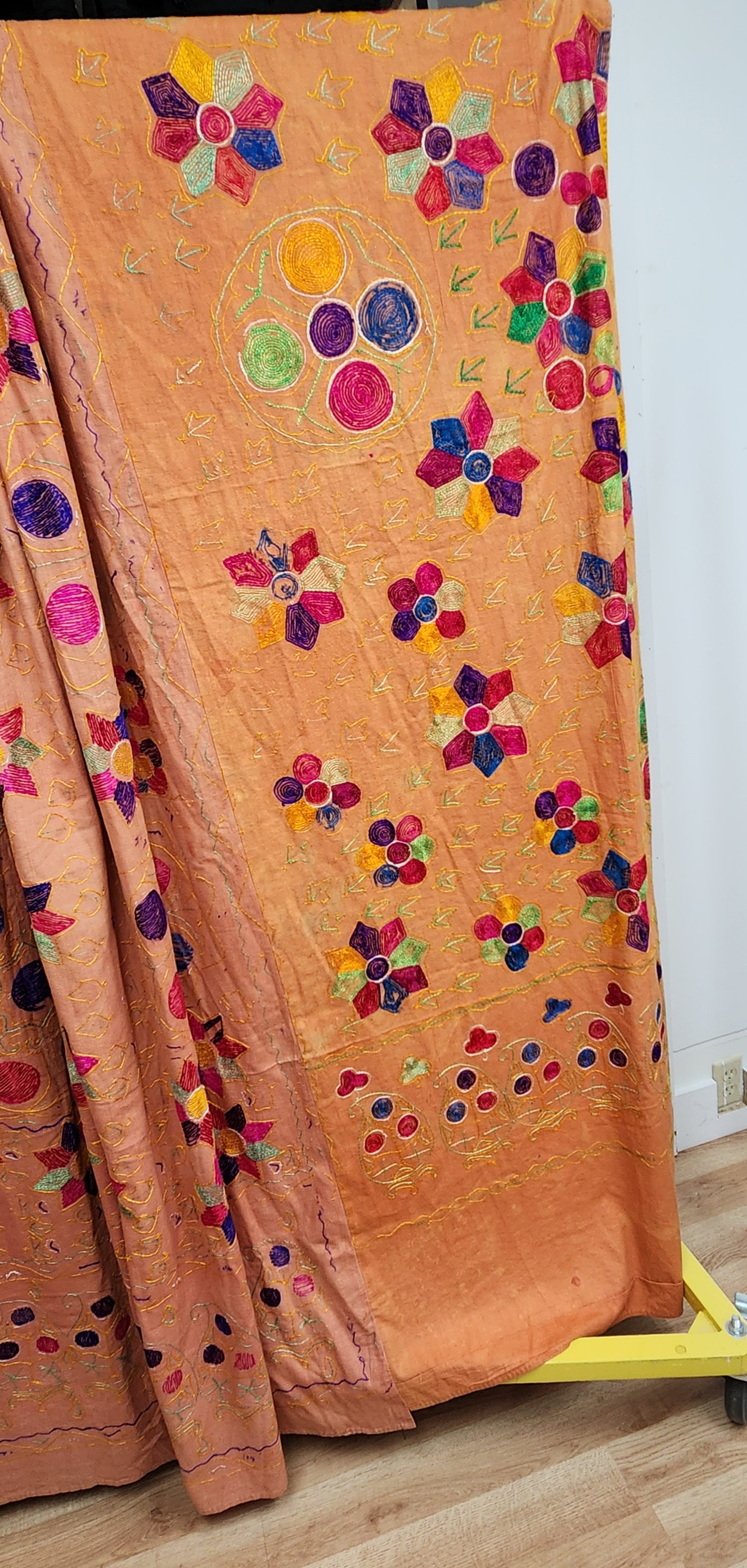 Hand-Embroidered Phulkari Textile Panel