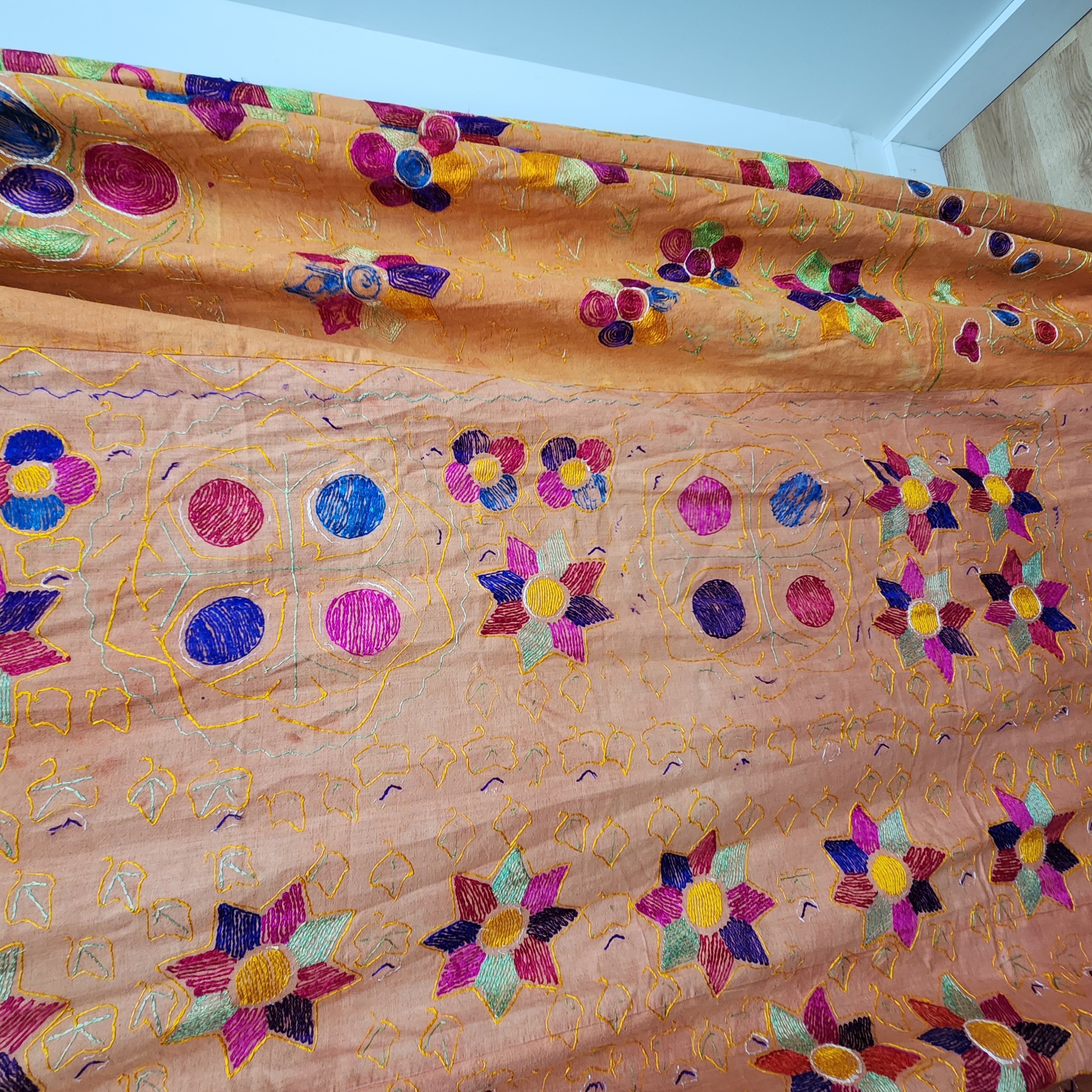Hand-Embroidered Phulkari Textile Panel
