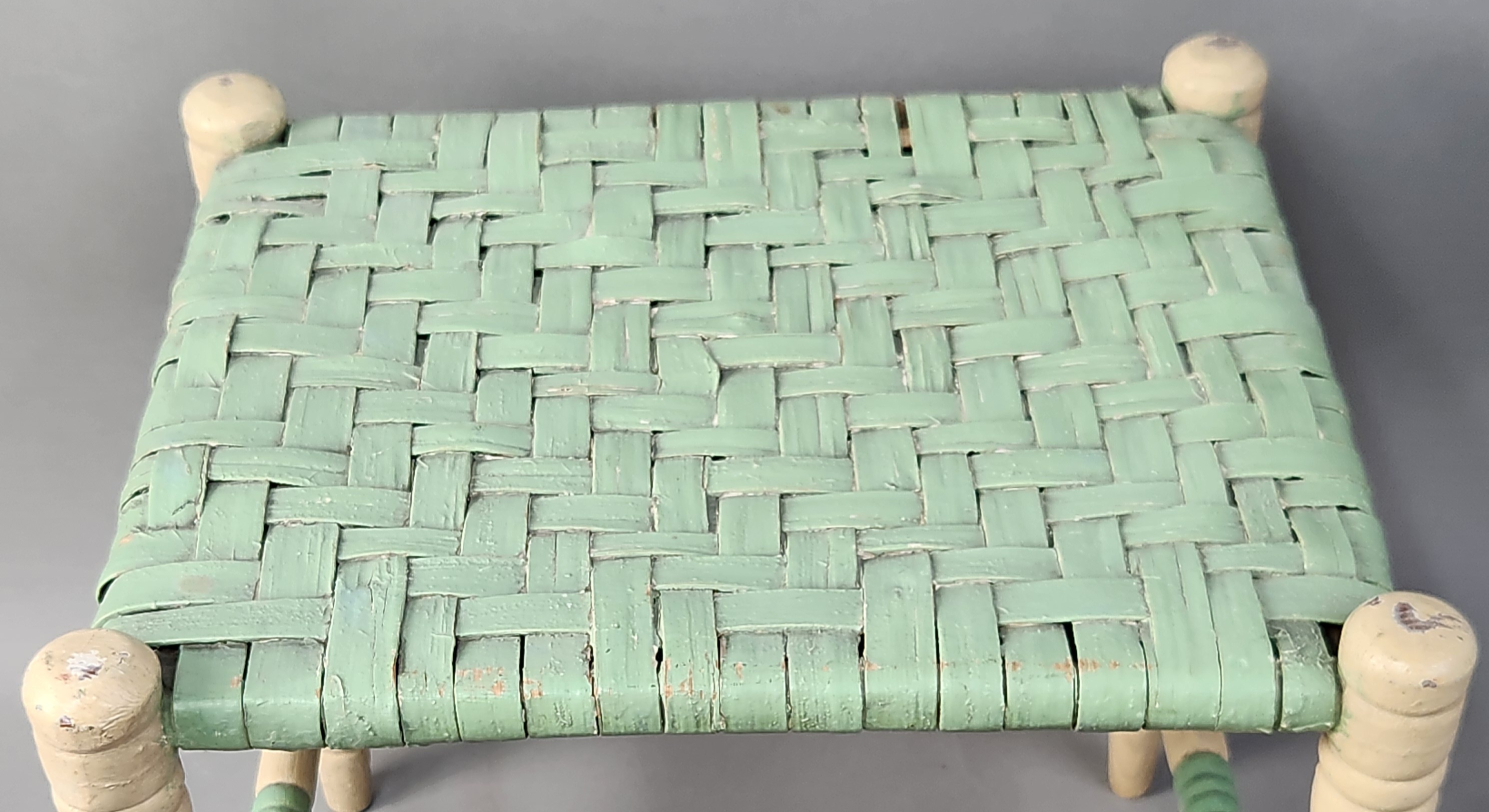 American Painted Wood Footstool