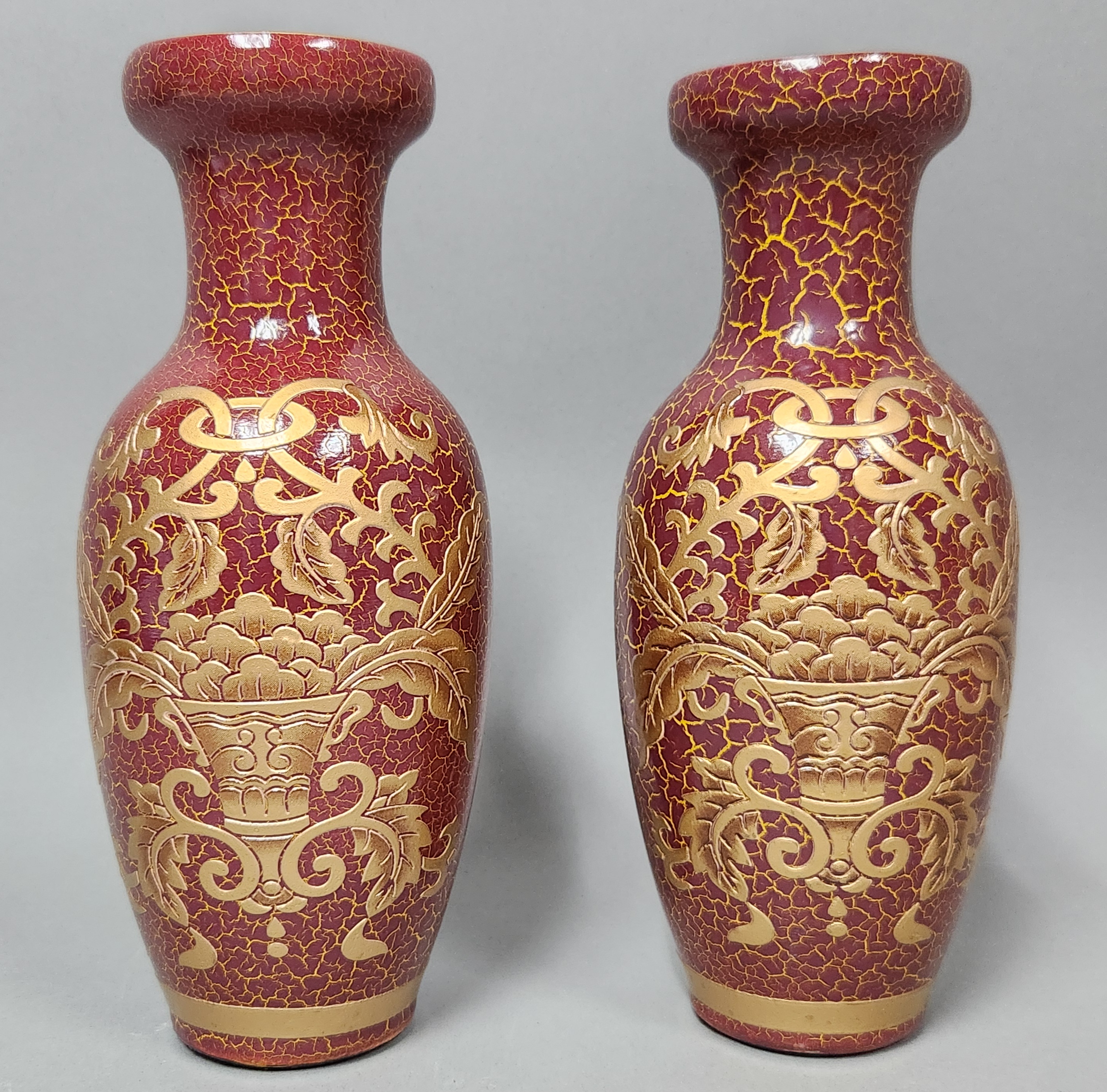 Chinese Red Crackle & Gilt Vases