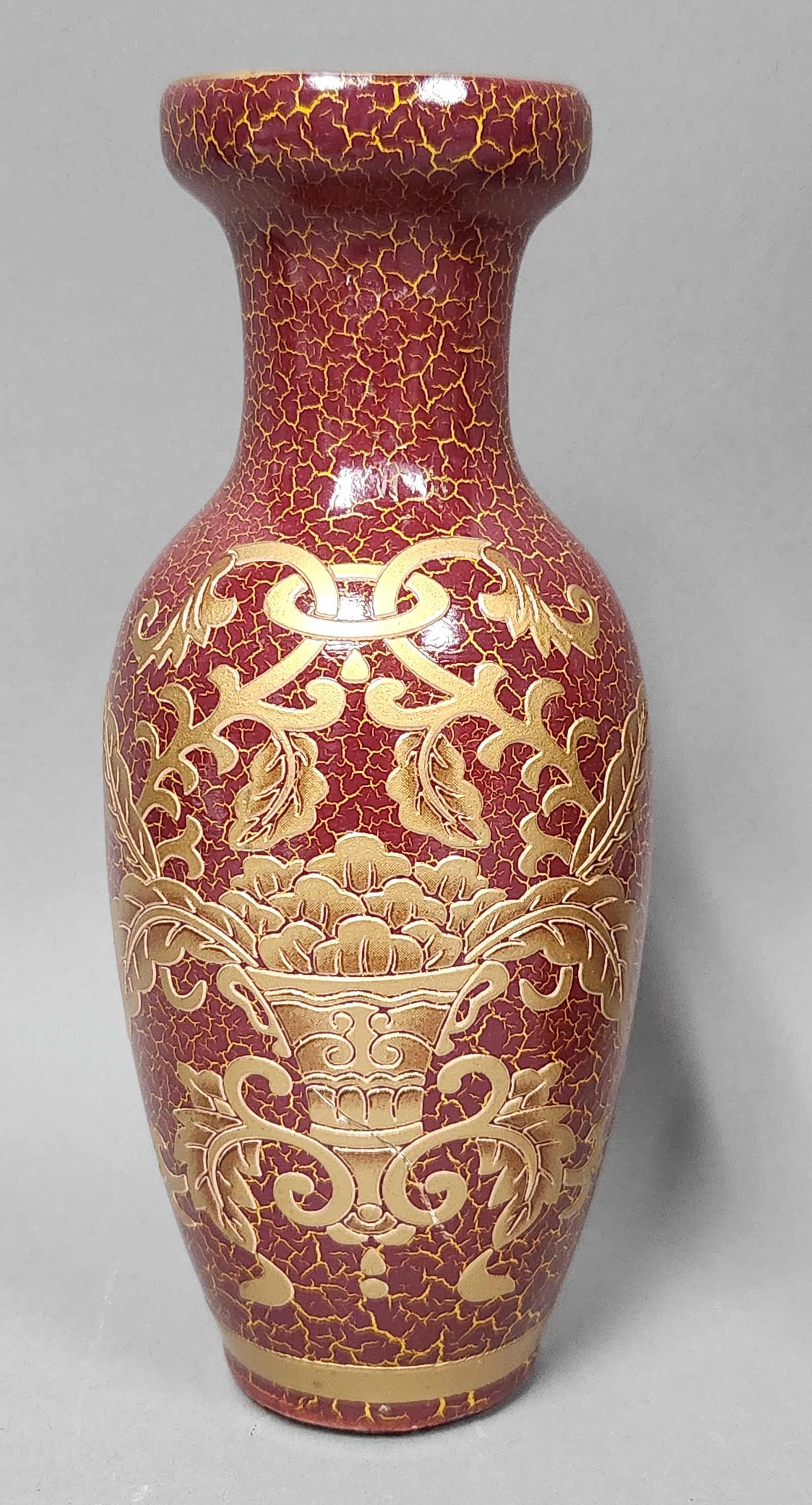 Chinese Red Crackle & Gilt Vases