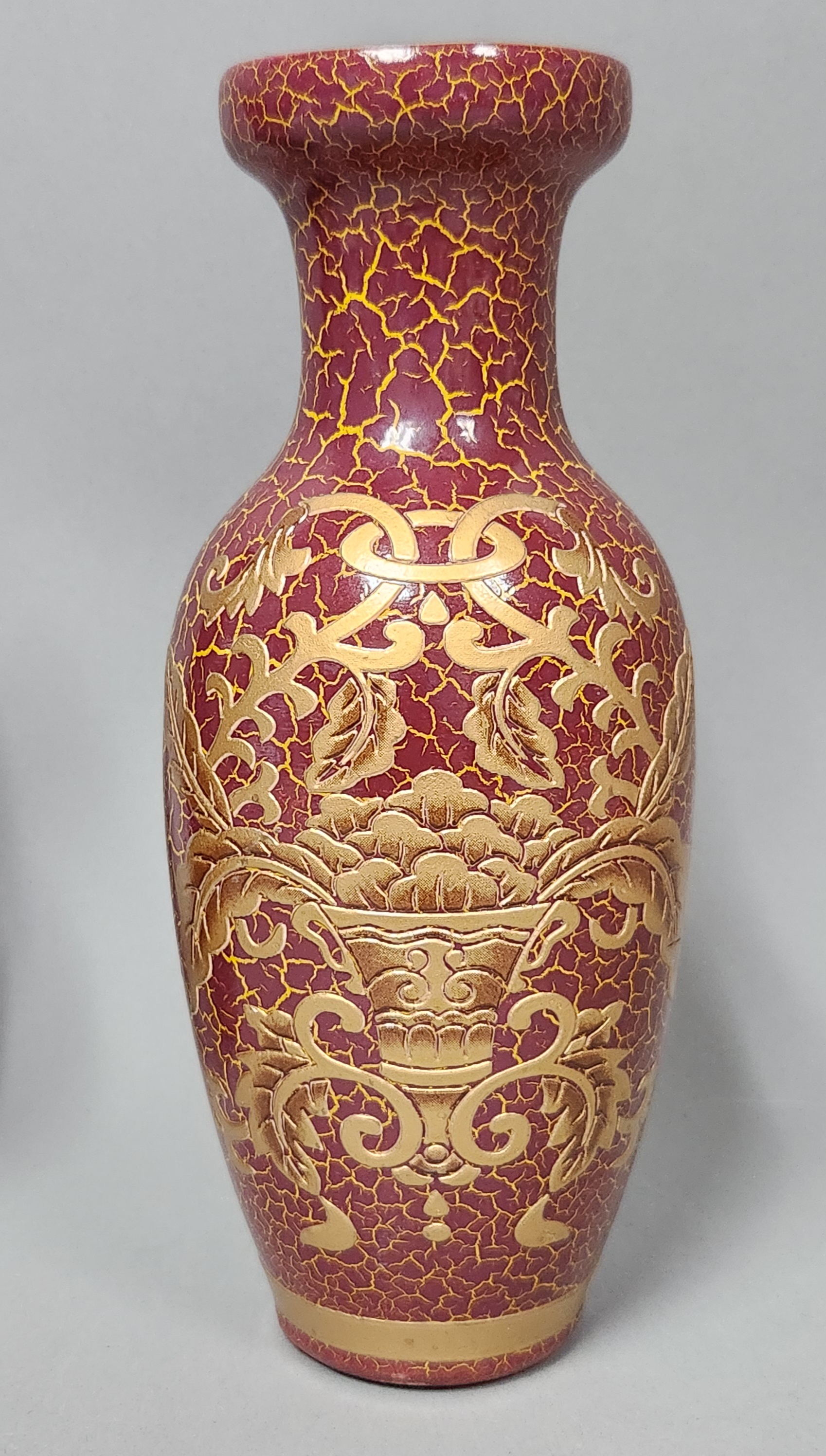 Chinese Red Crackle & Gilt Vases