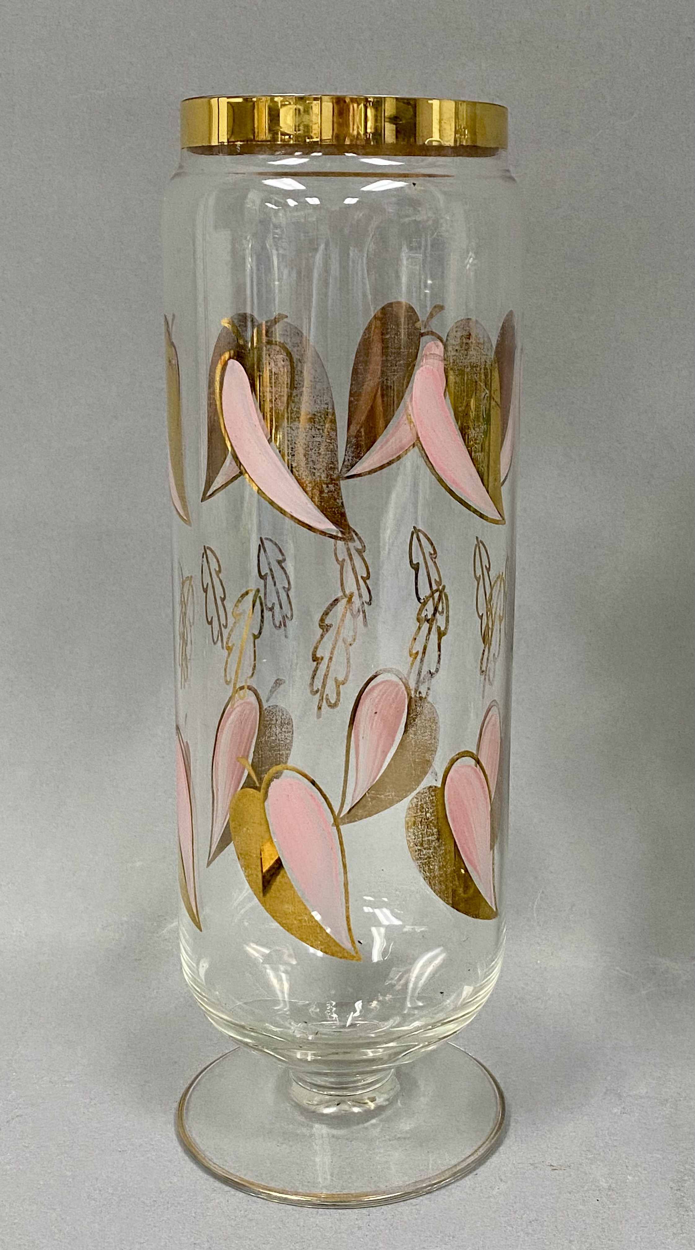 3 MCM Painted and Gilt Clear Glass Vases