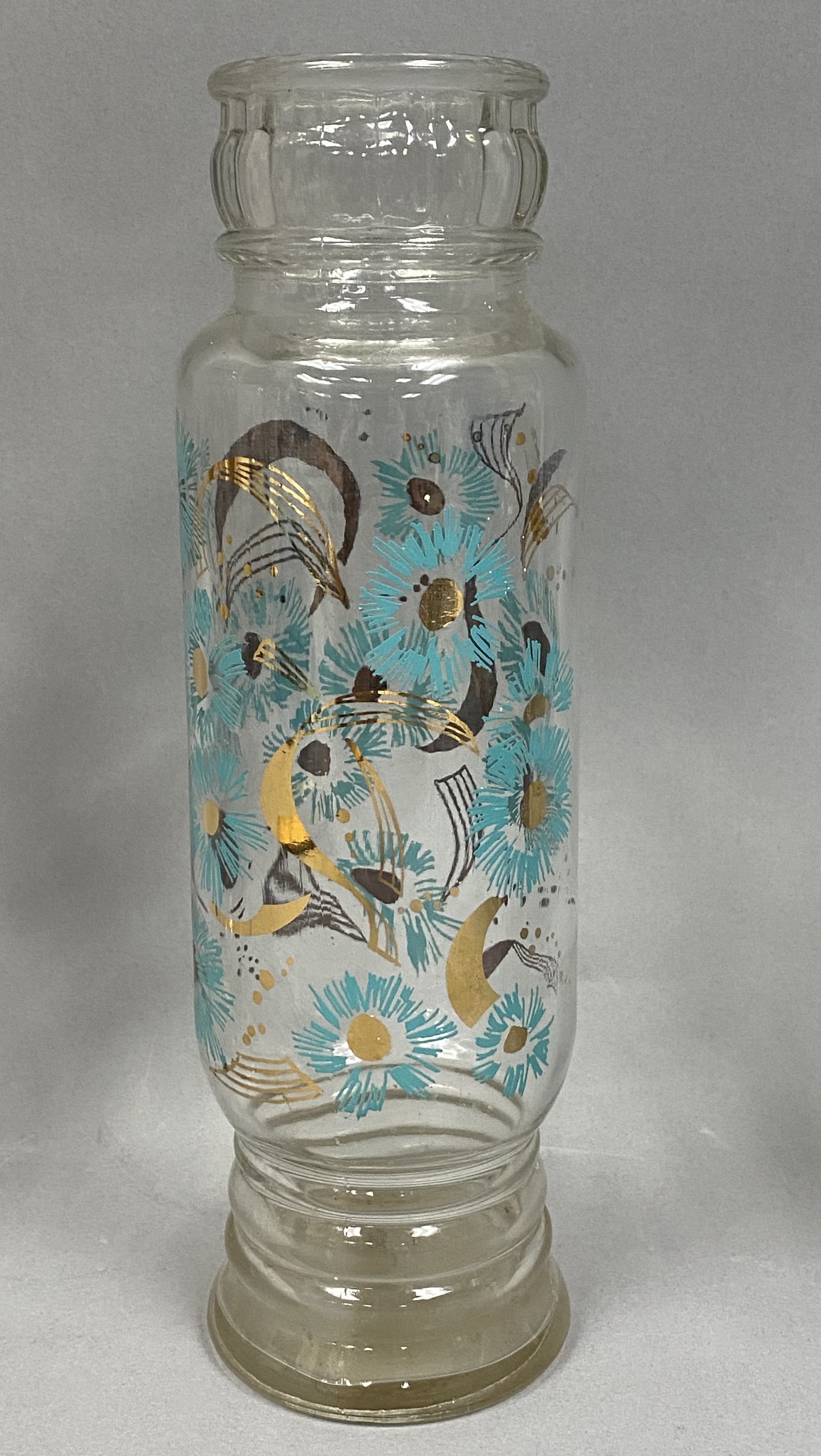 3 MCM Painted and Gilt Clear Glass Vases