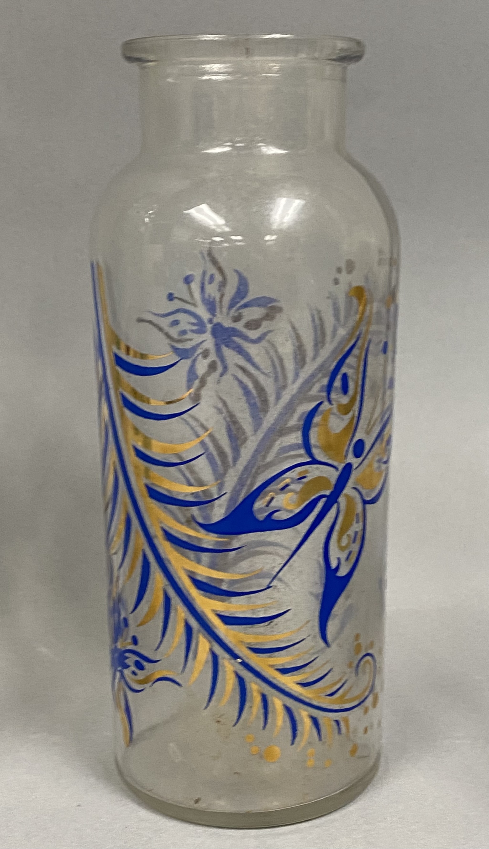3 MCM Painted and Gilt Clear Glass Vases