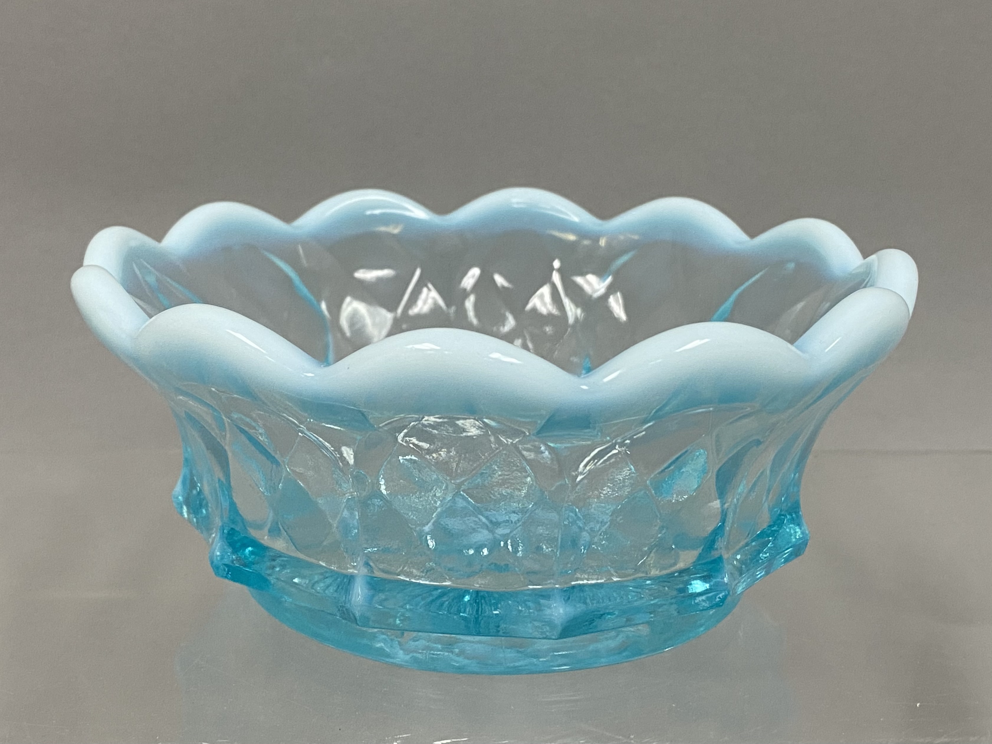 Fenton Blue Opalescent Diamond Quilt Glass Bowl
