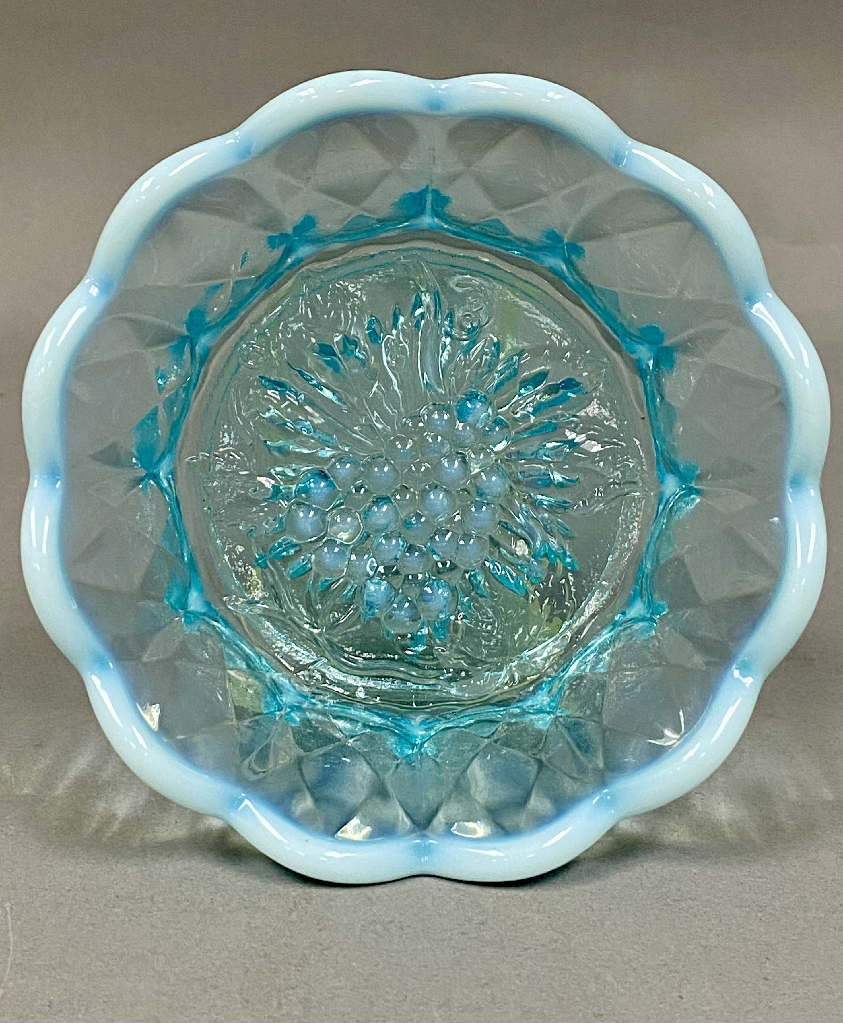 Fenton Blue Opalescent Diamond Quilt Glass Bowl