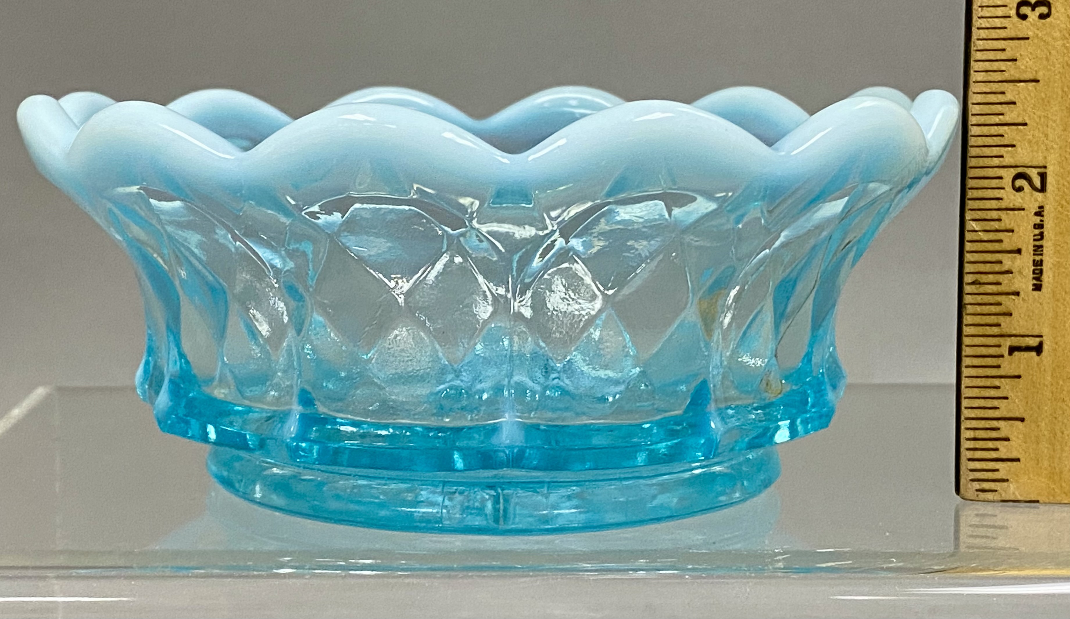 Fenton Blue Opalescent Diamond Quilt Glass Bowl