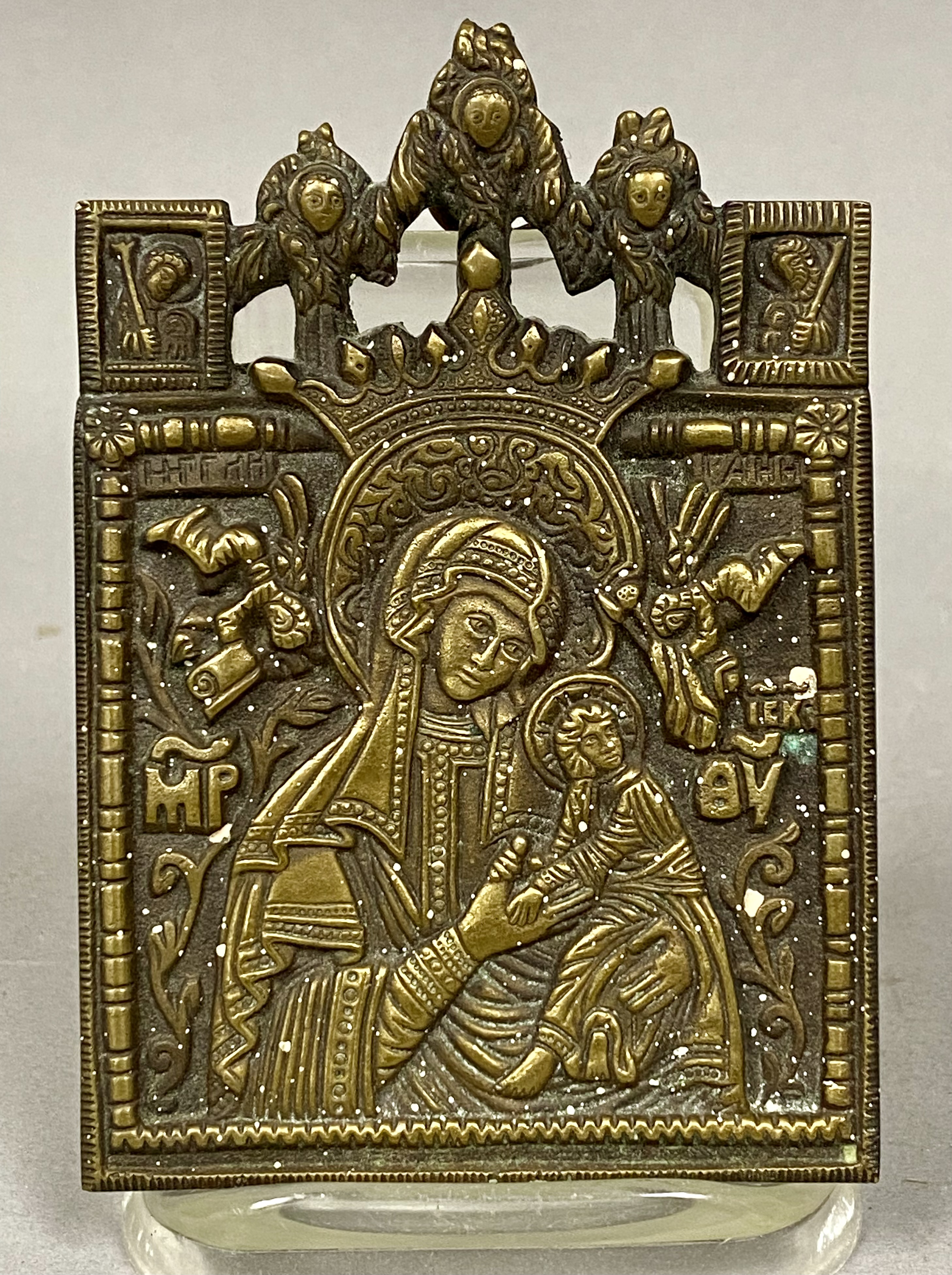2 Russian Orthodox Cast Brass Travel Icons