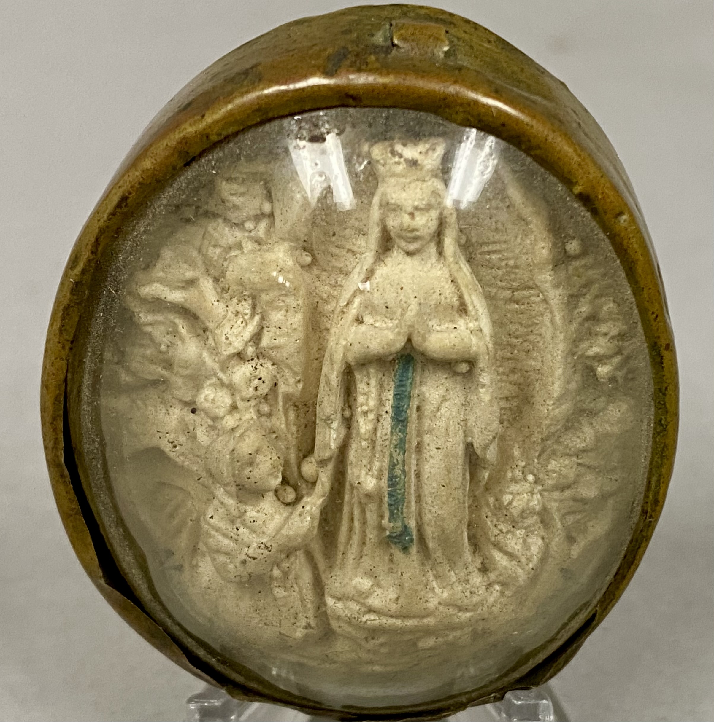 Italian Gilded Wood Triptych and Lourdes Relieff Plaque
