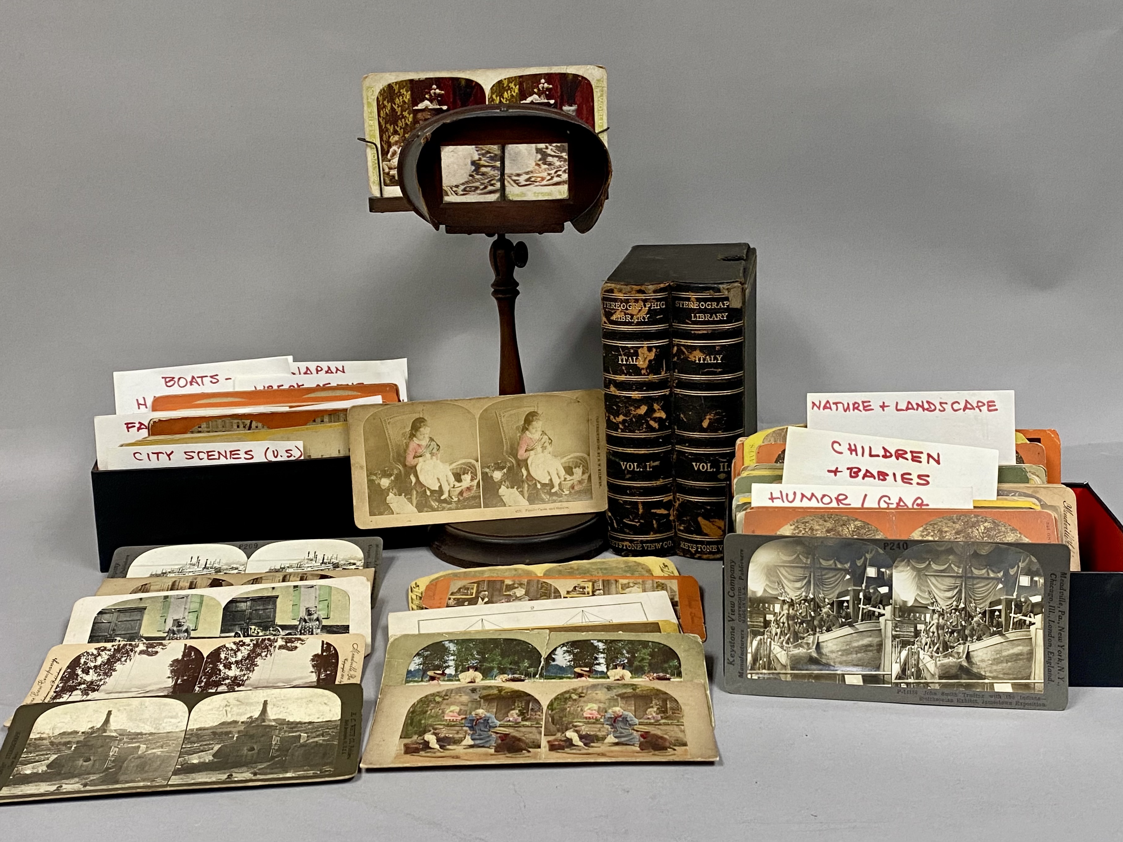 Antique Pedestal Stereoscope and Stereoview Cards