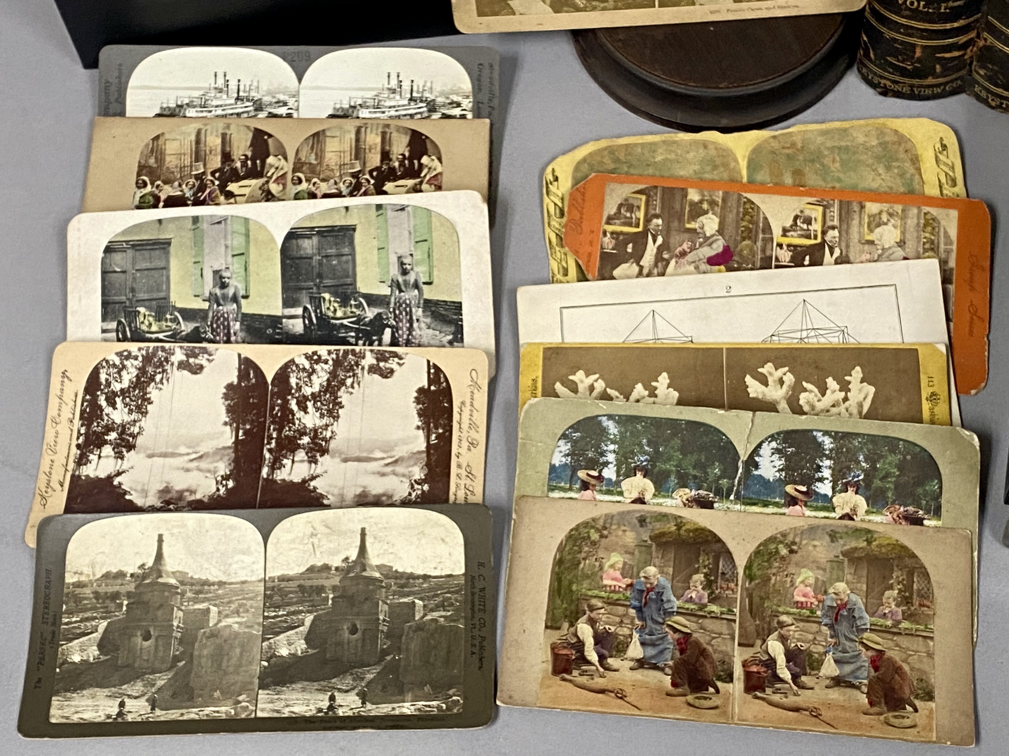 Antique Pedestal Stereoscope and Stereoview Cards