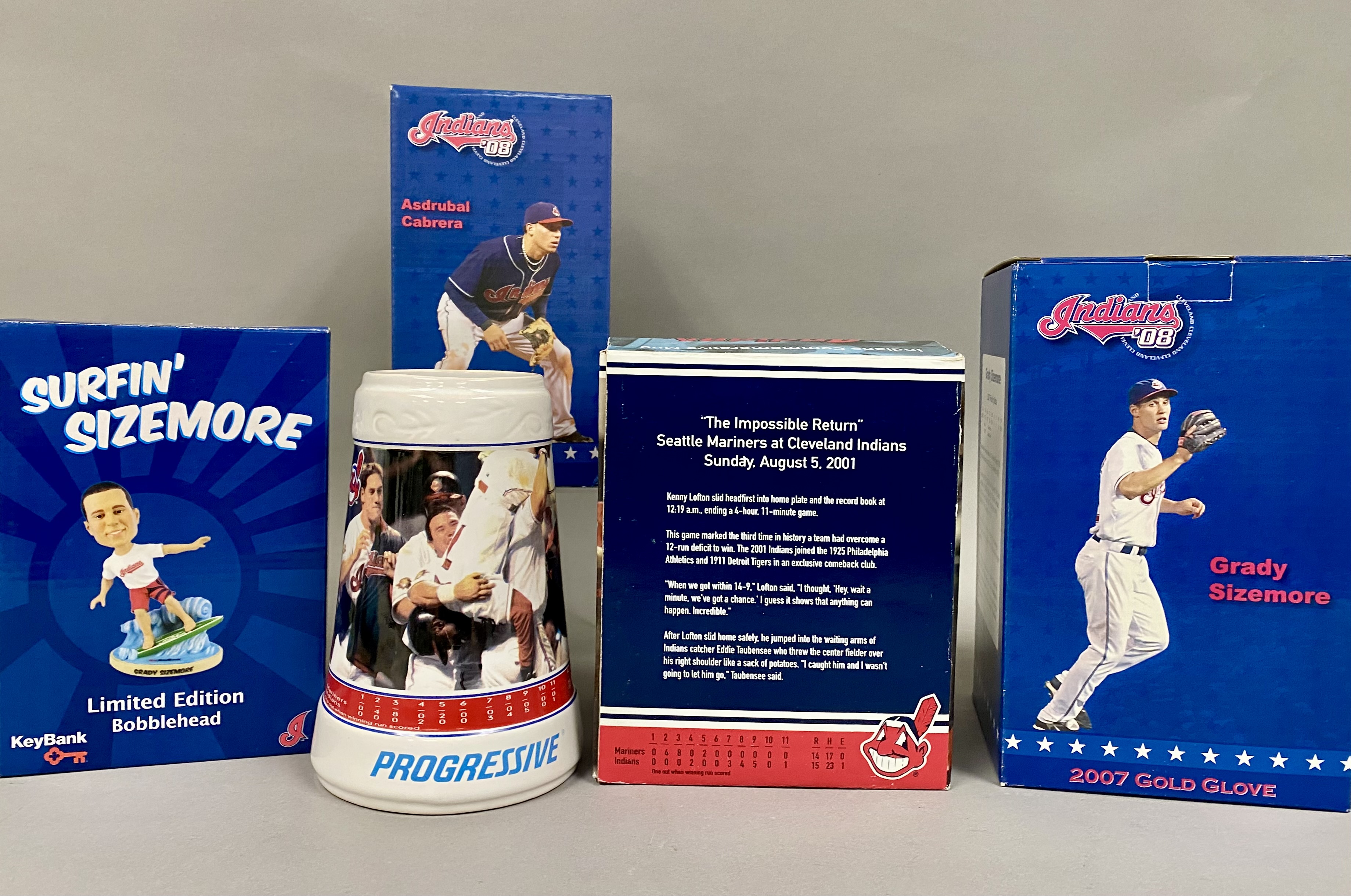 3 Cleveland Indians Bobbleheads & Commemorative Stein
