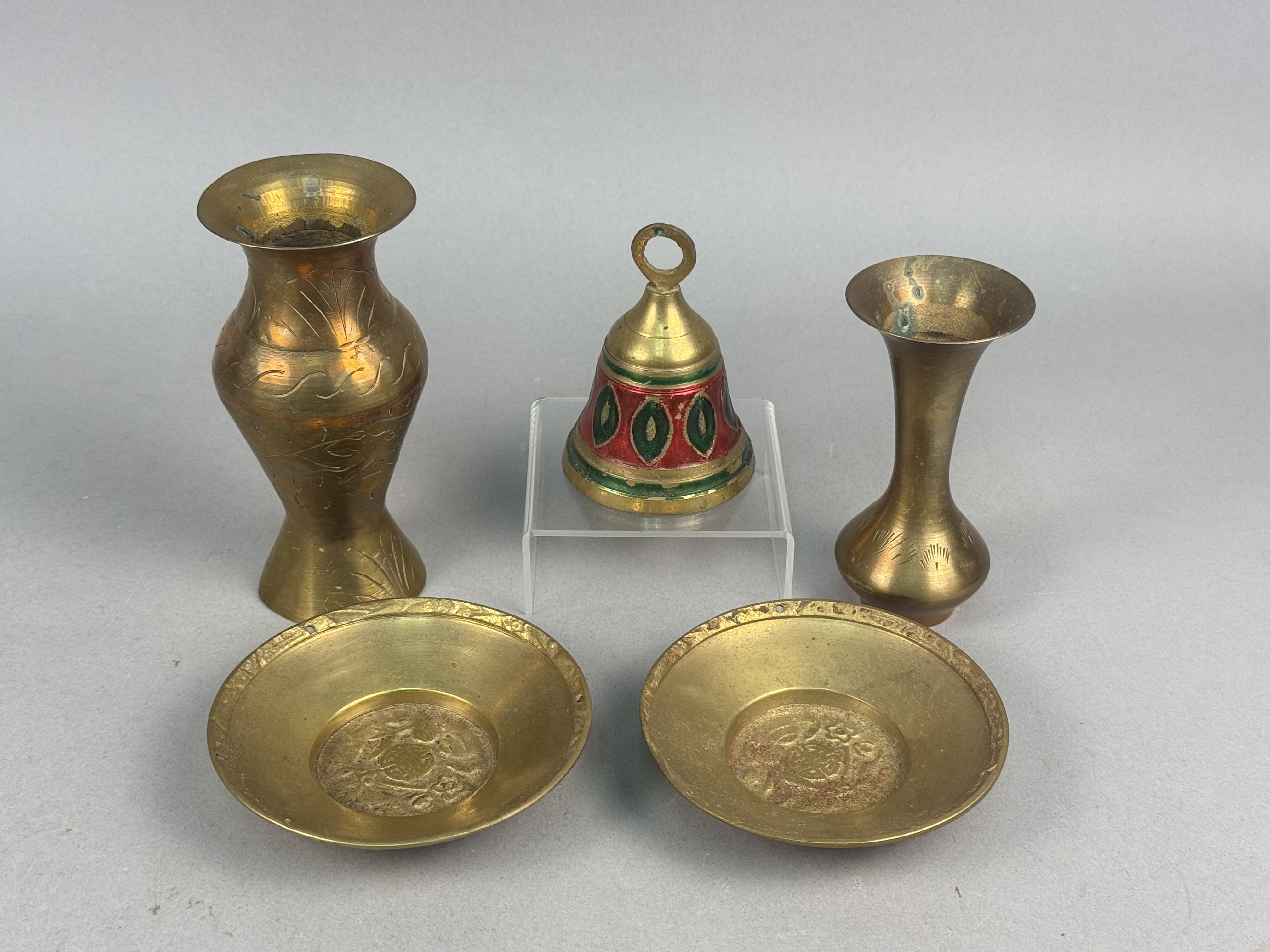 Vintage Indian Style Etched & Enameled Brass Items