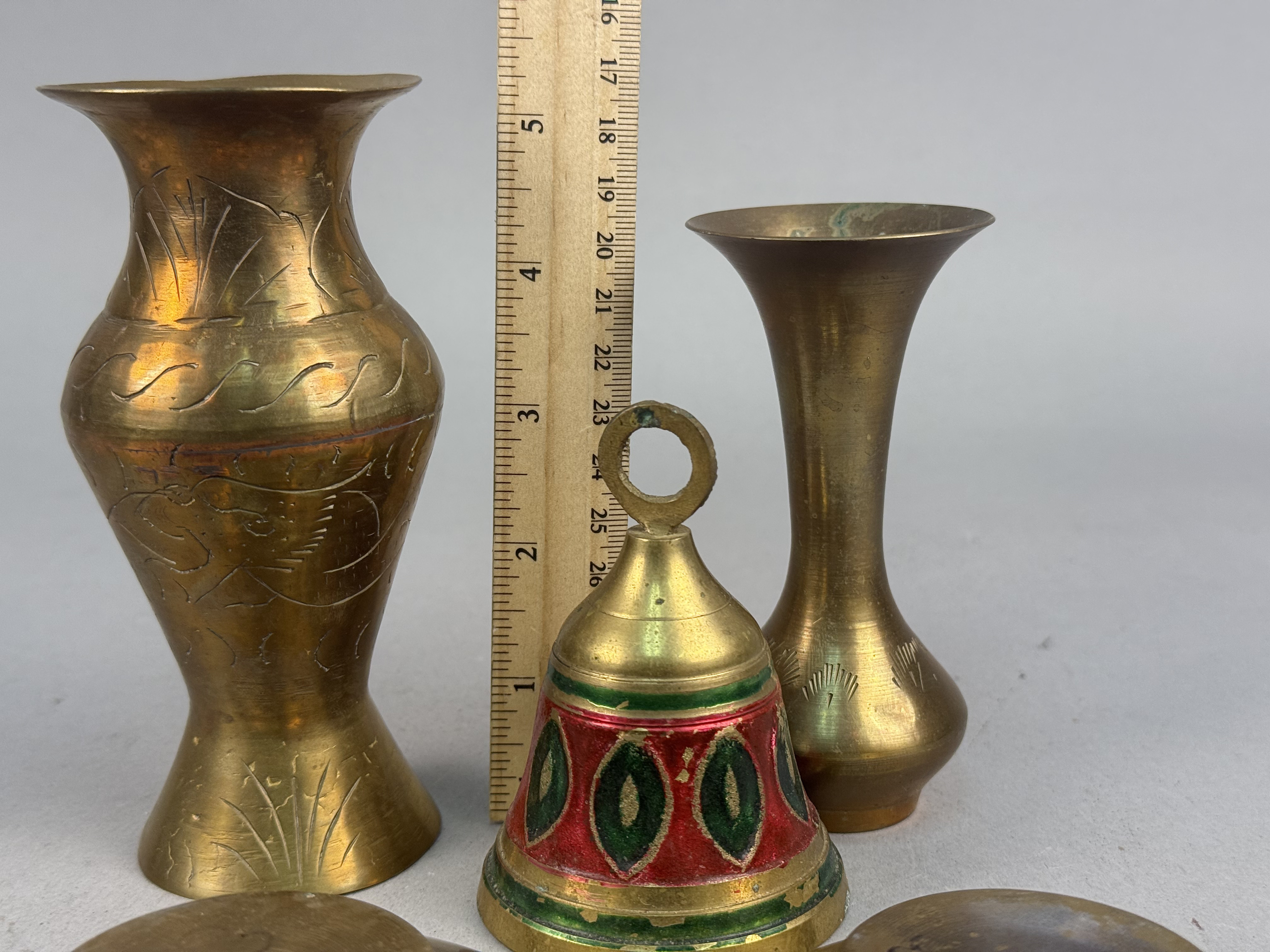 Vintage Indian Style Etched & Enameled Brass Items
