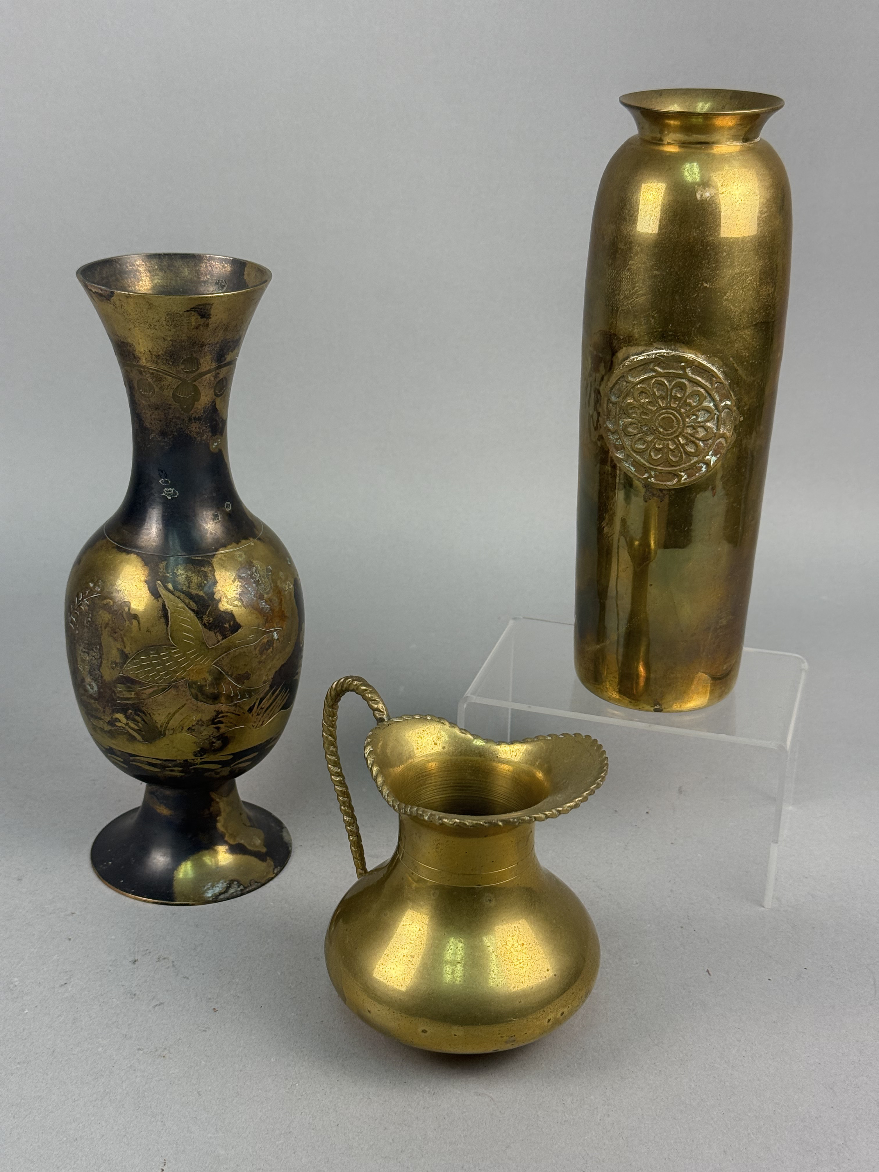 A Trio of Decorative Brass Vessels