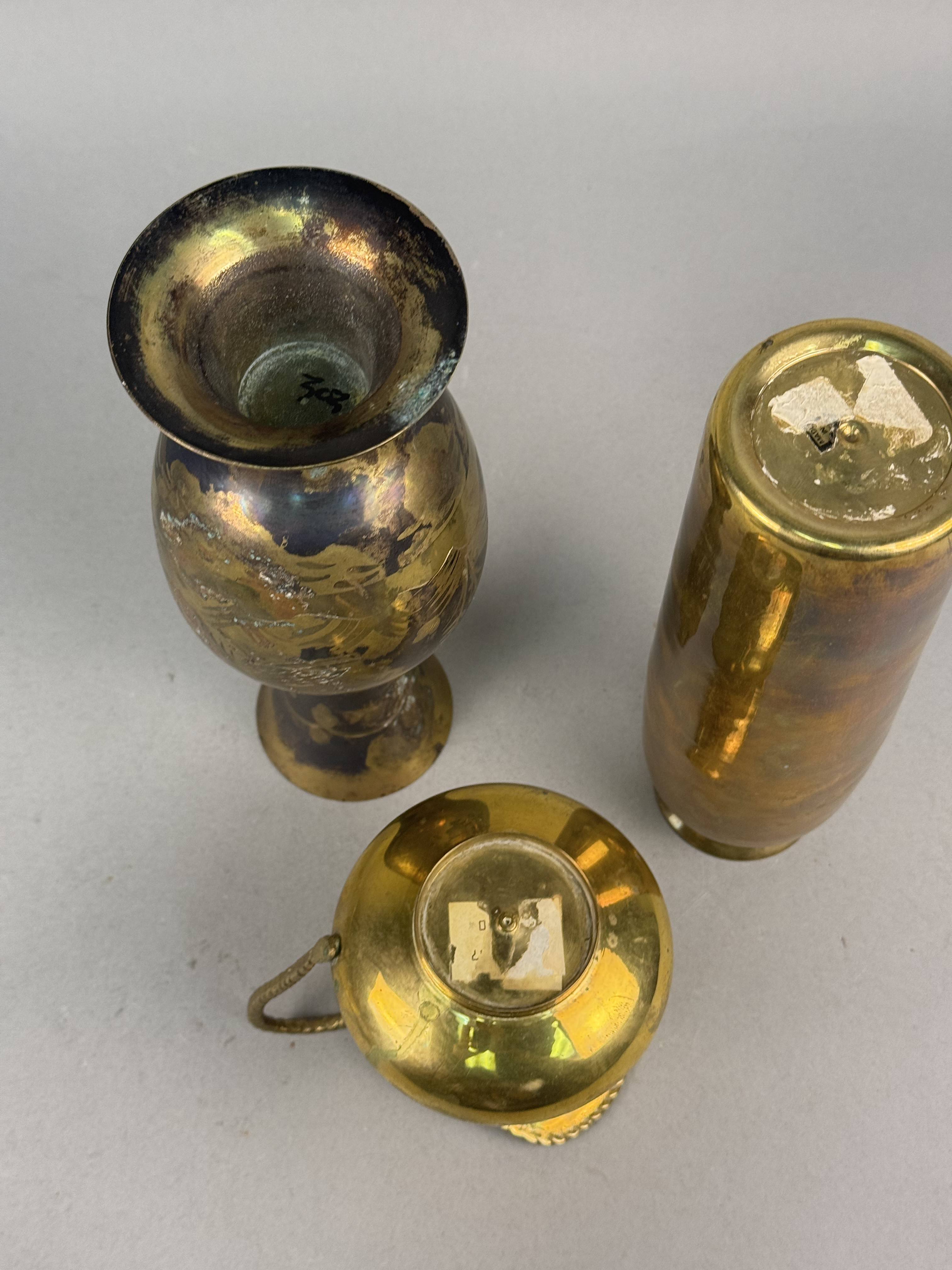 A Trio of Decorative Brass Vessels