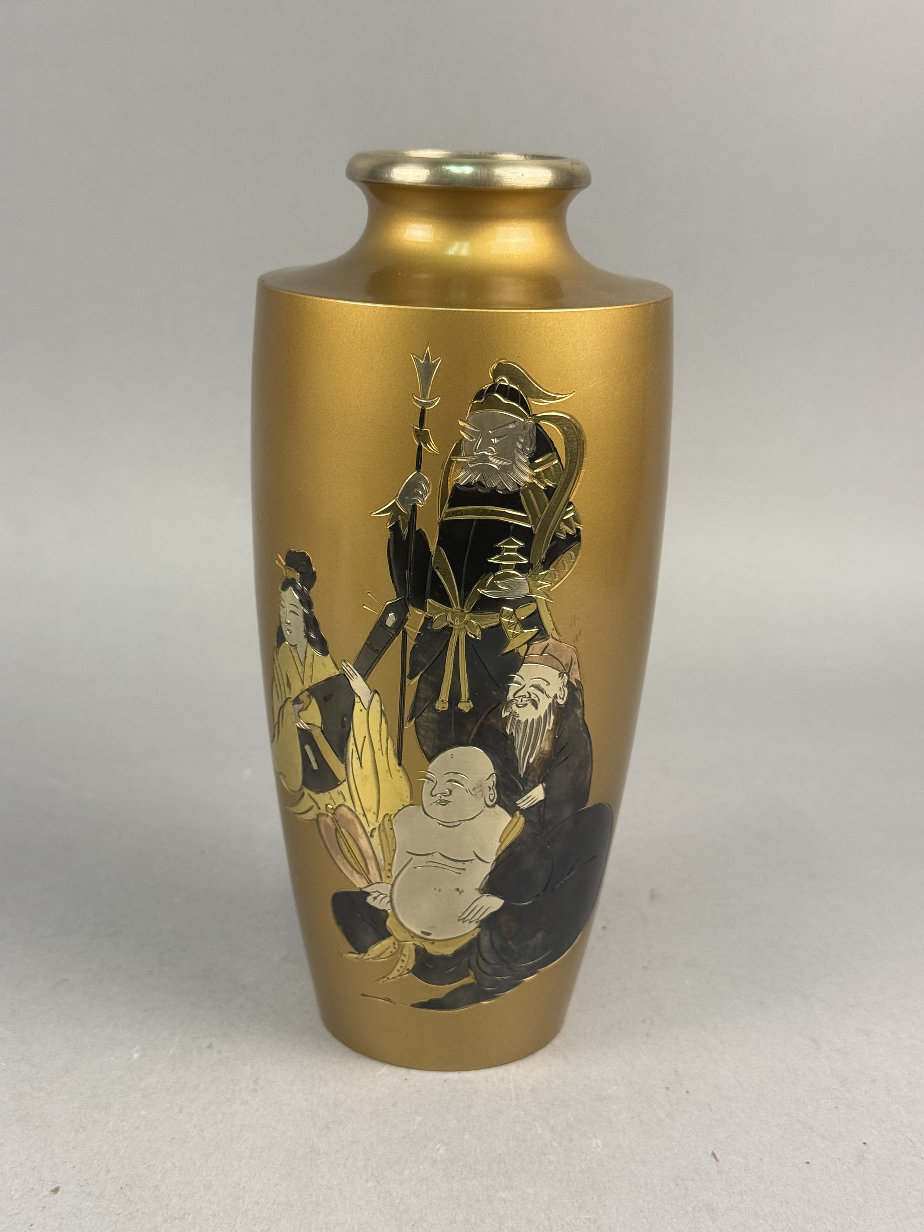 Japanese Mixed Metal Relief Vase