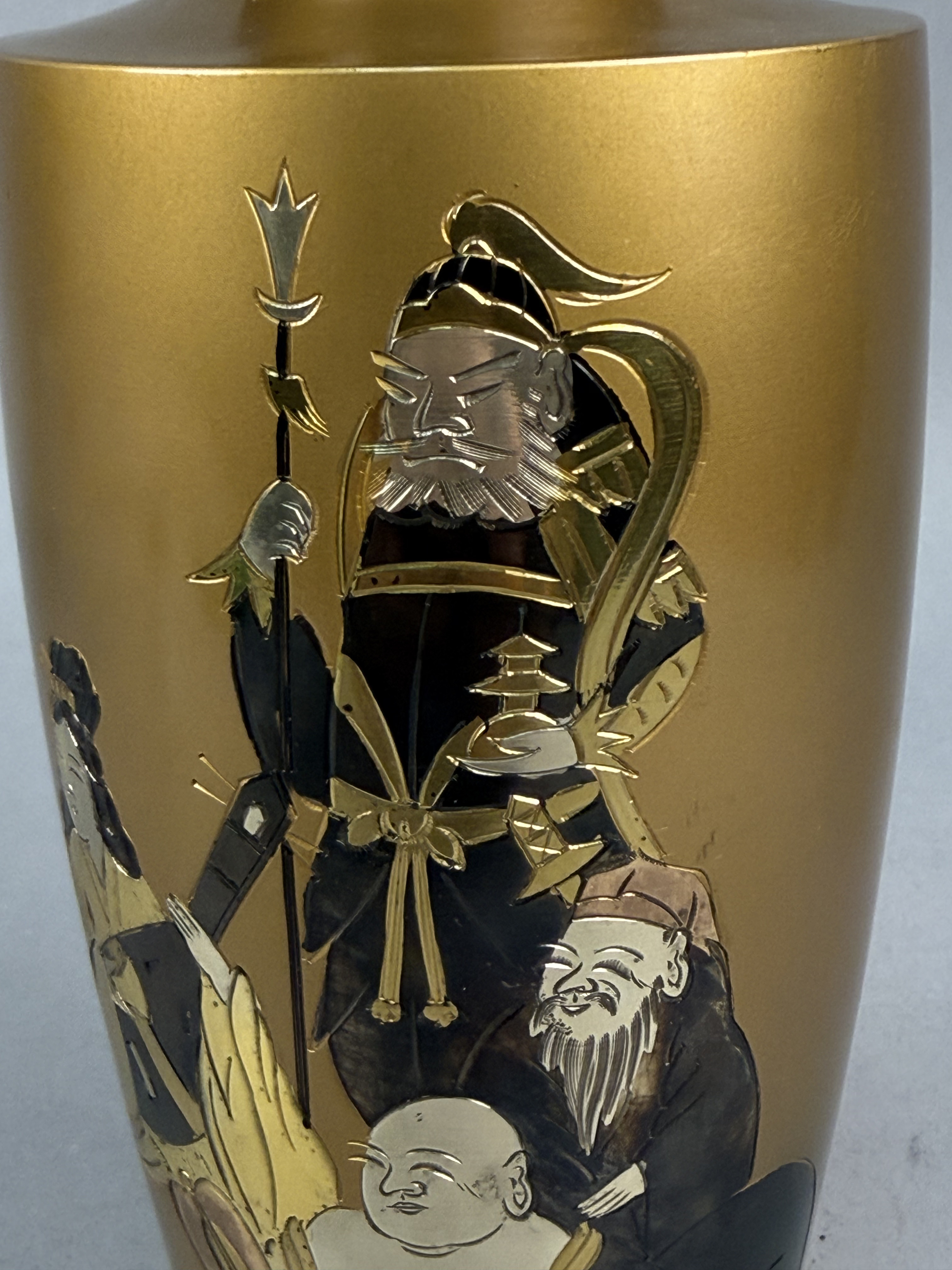 Japanese Mixed Metal Relief Vase
