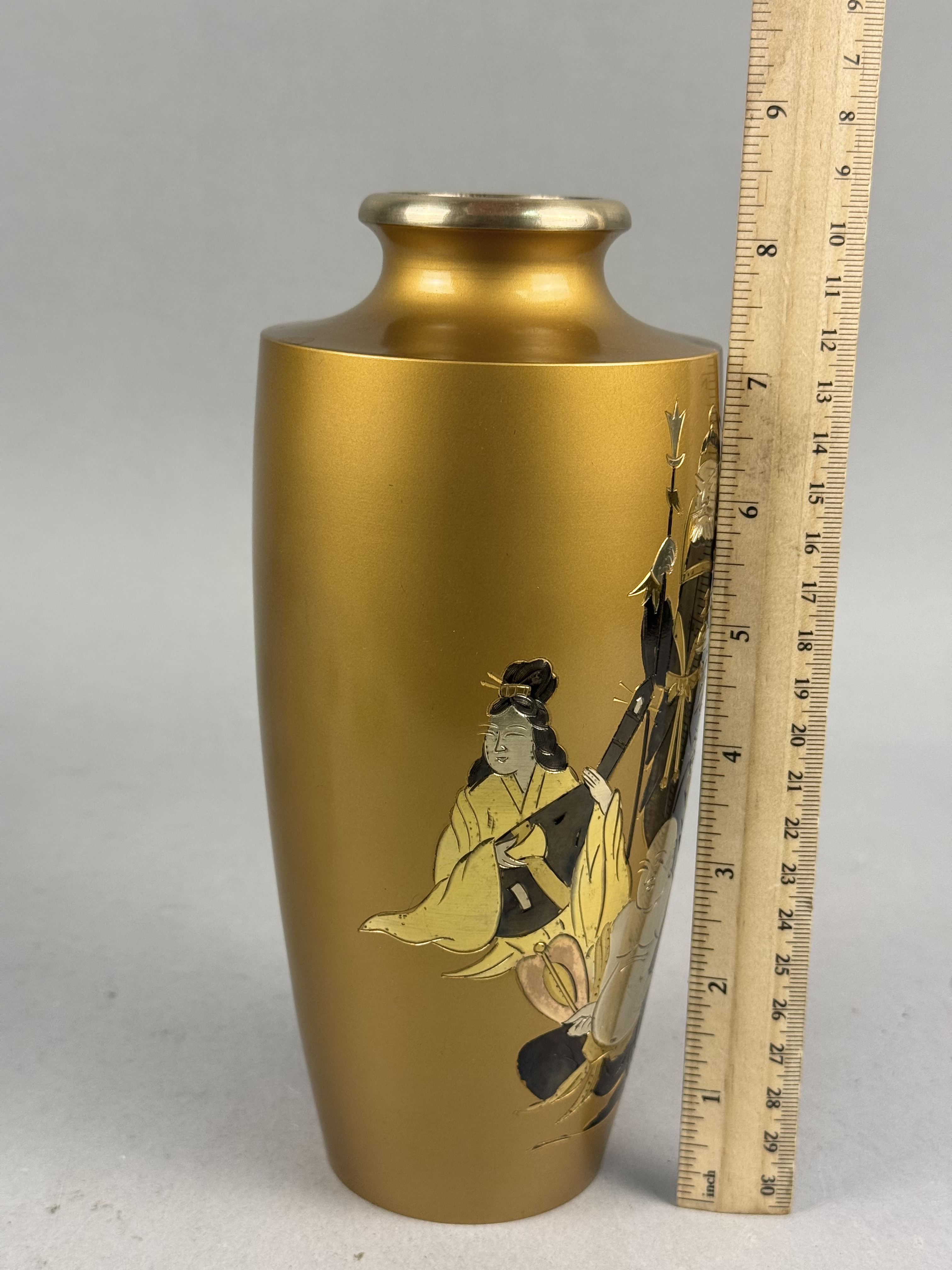 Japanese Mixed Metal Relief Vase