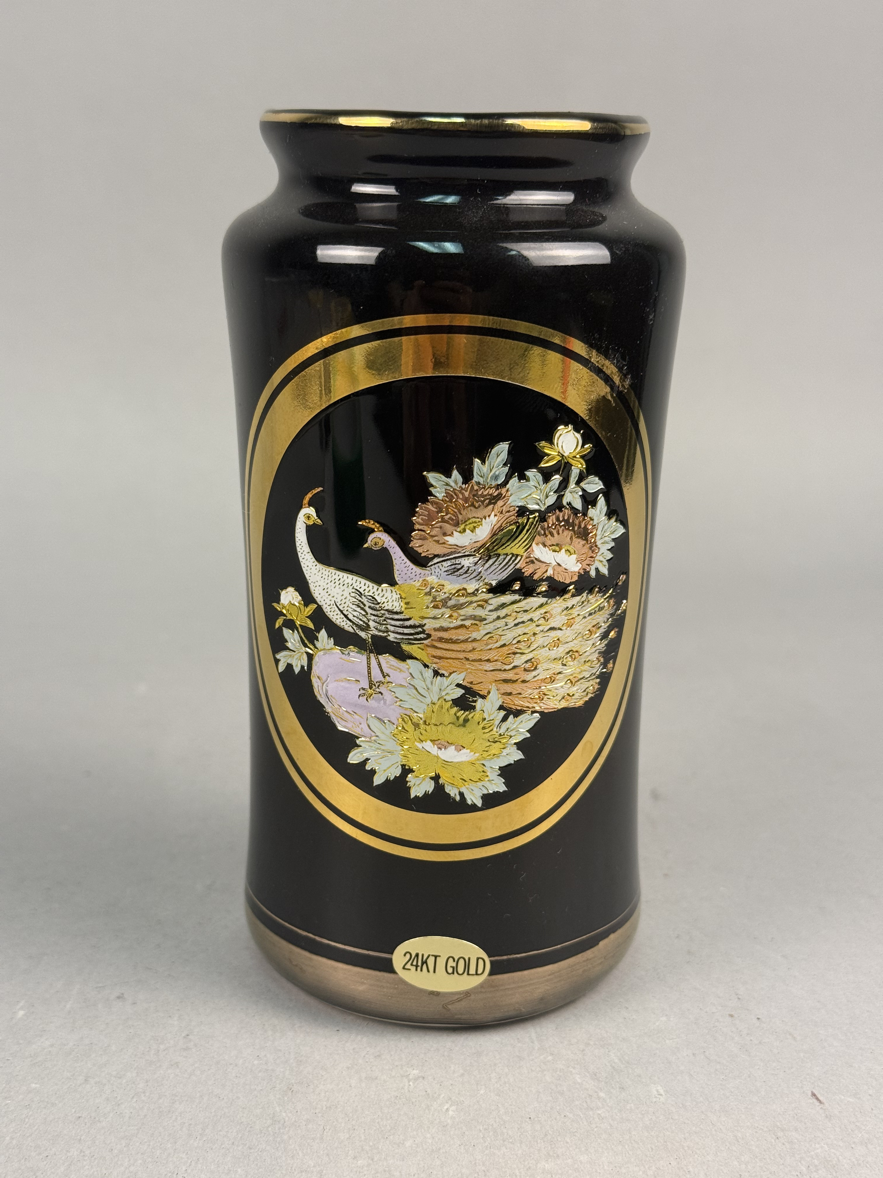 Japanese Black Porcelain Vase with Peacock