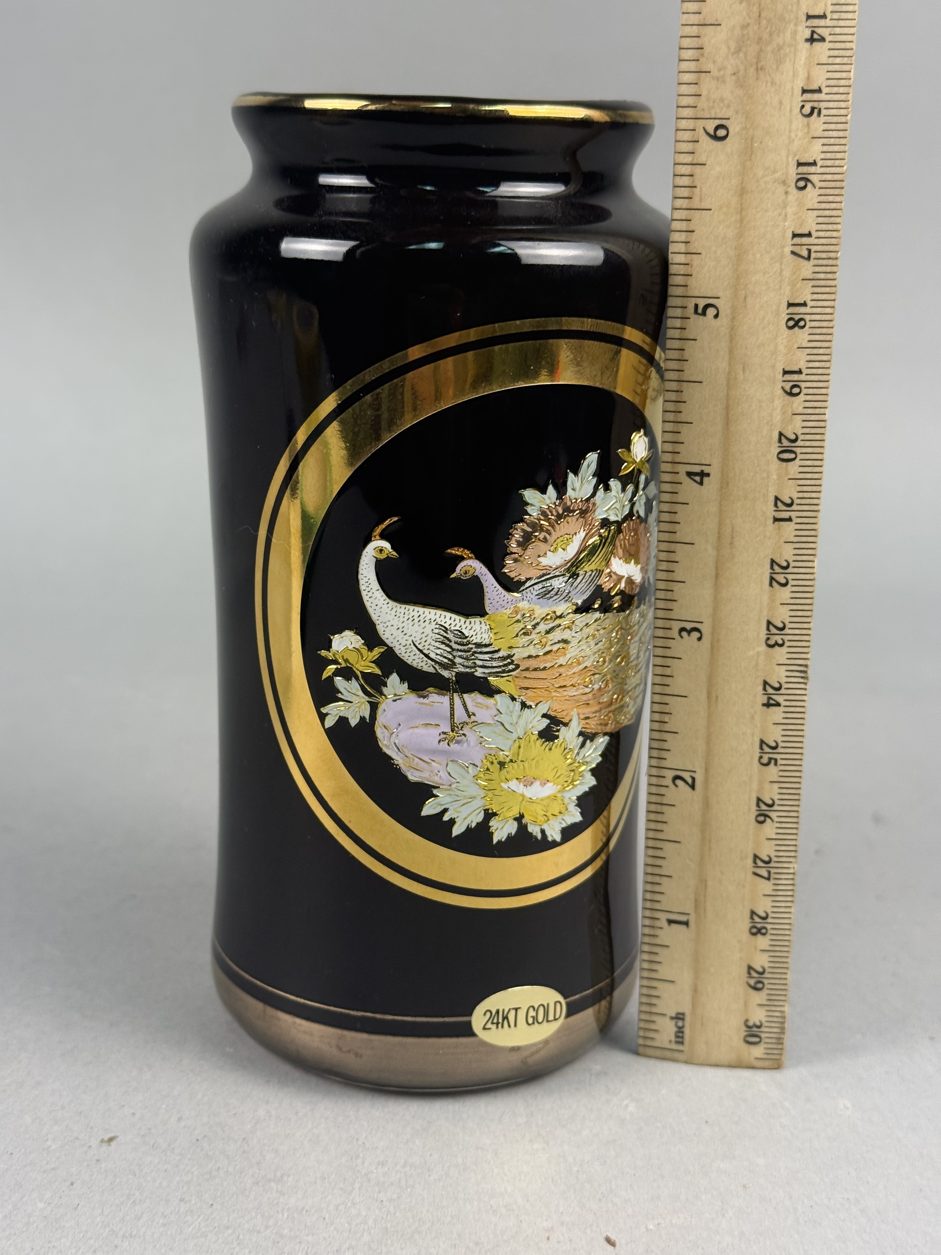 Japanese Black Porcelain Vase with Peacock