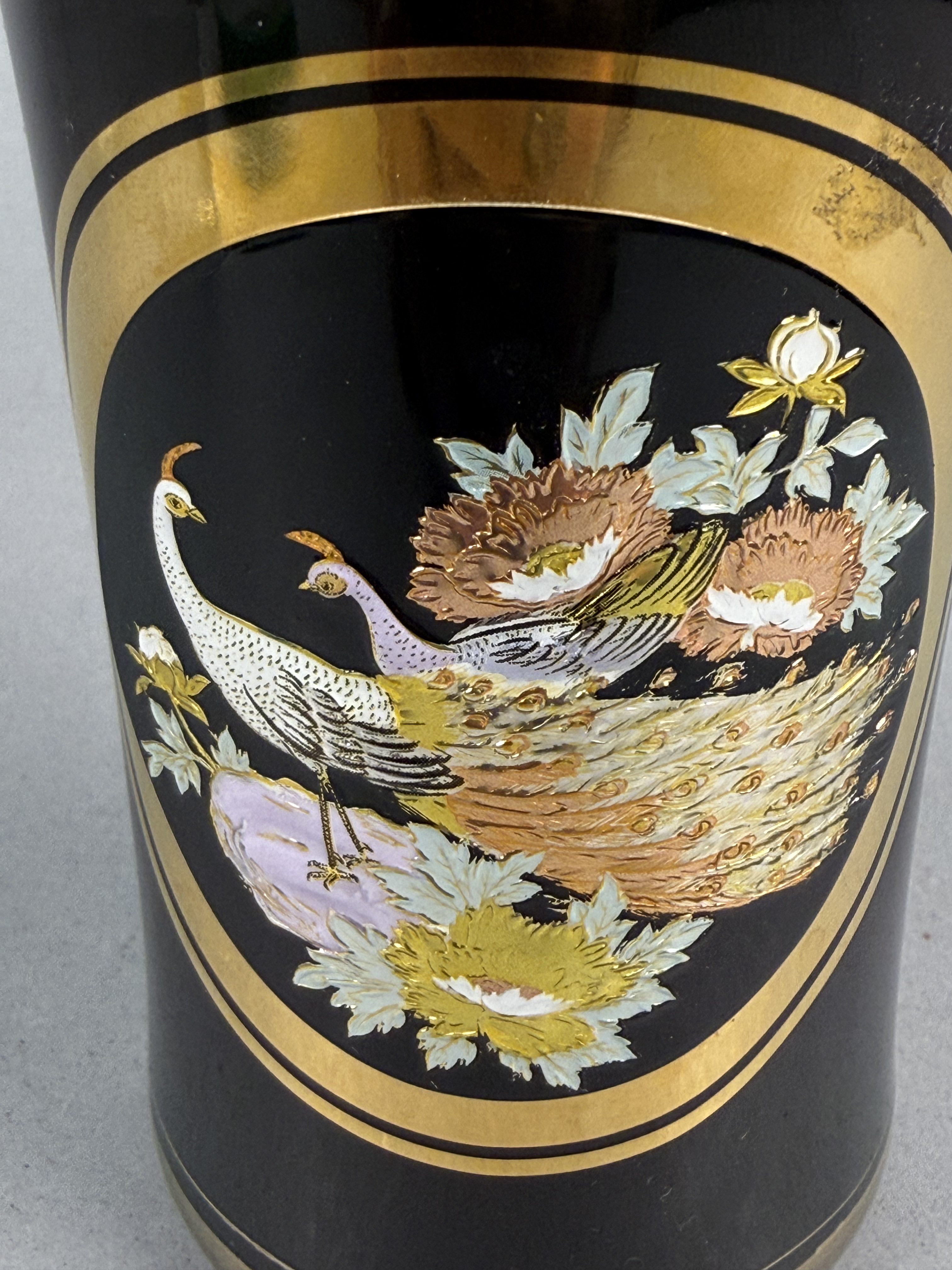 Japanese Black Porcelain Vase with Peacock