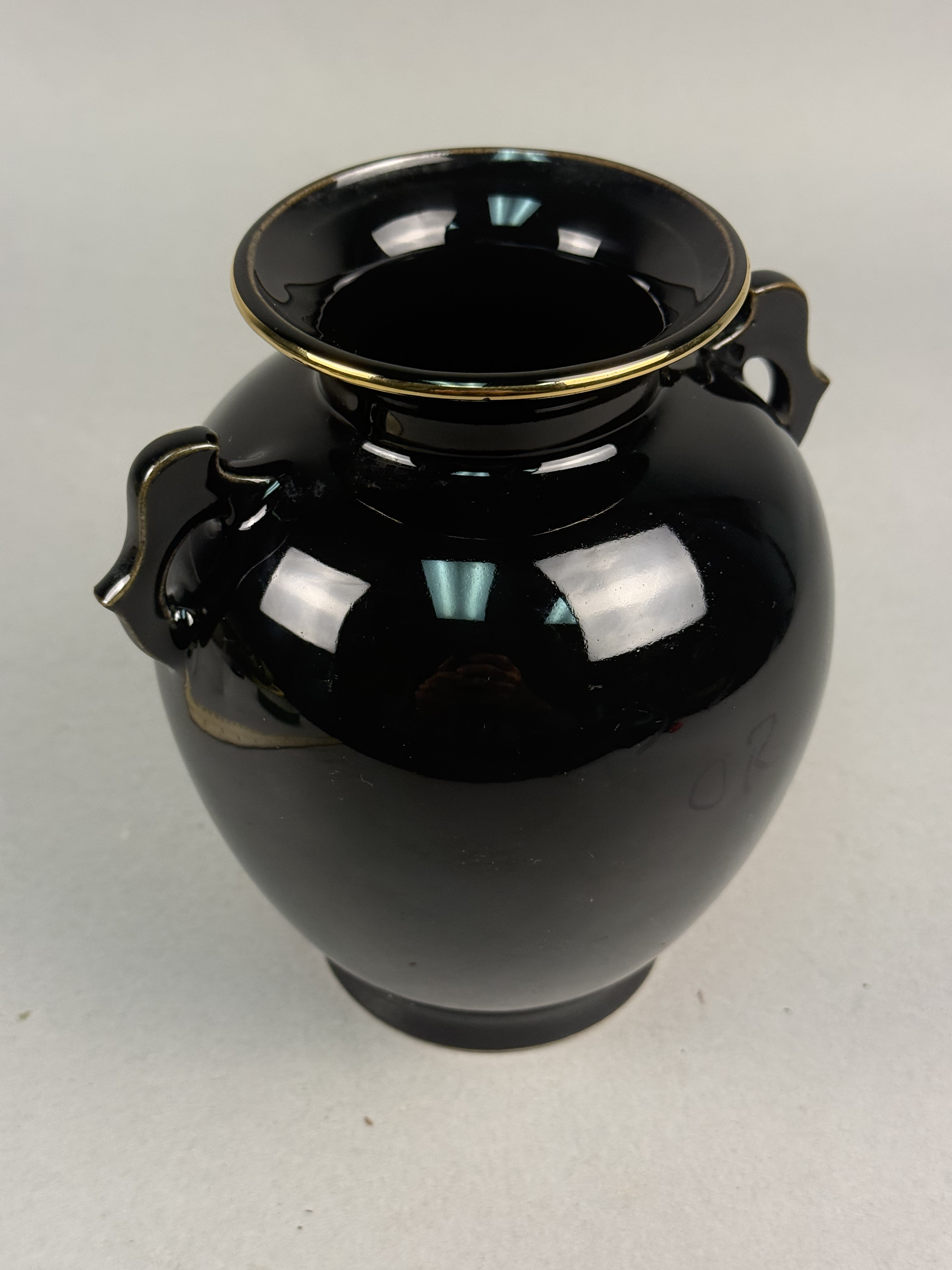 Japanese Black Glazed Porcelain Vase Crane Motif