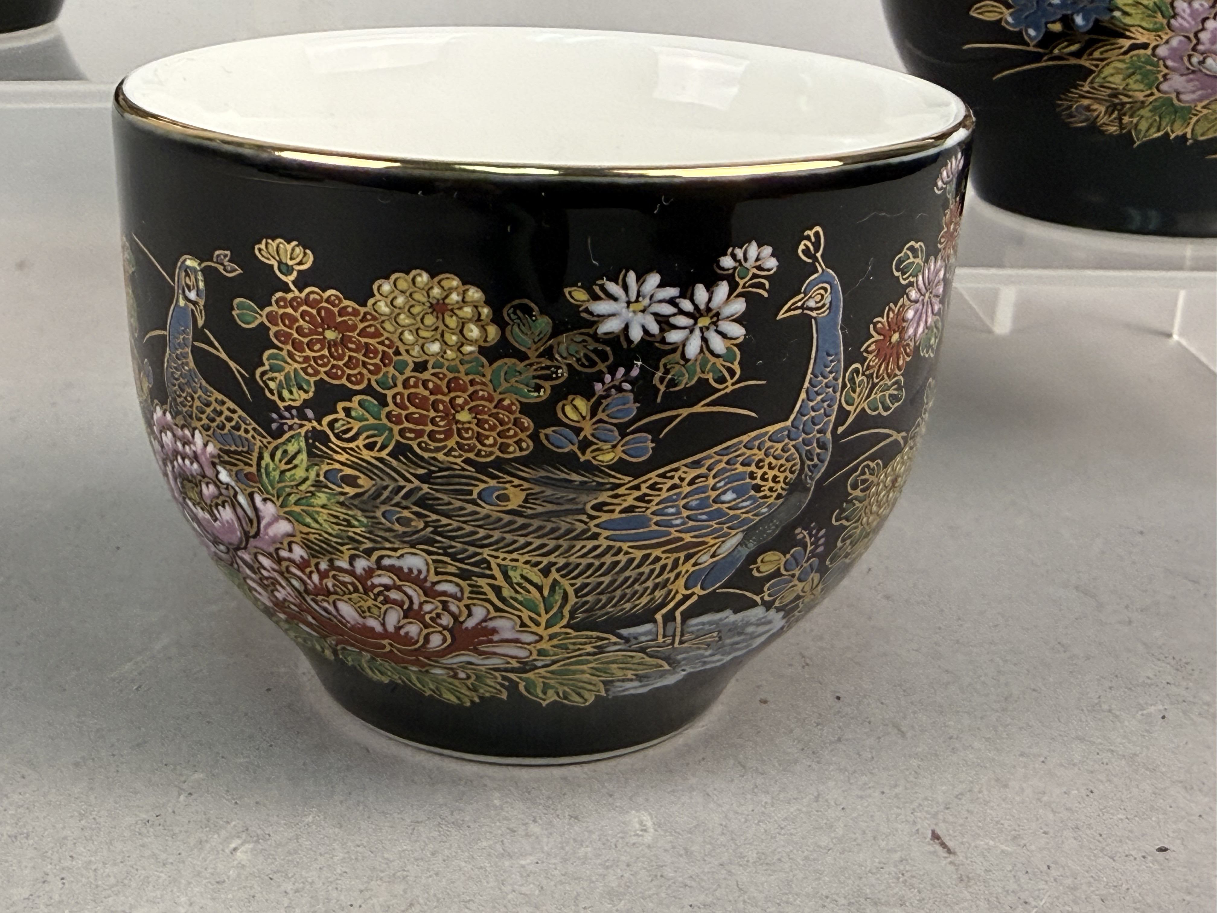 4 Japanese Porcelain Peacock Sake or Tea Cups