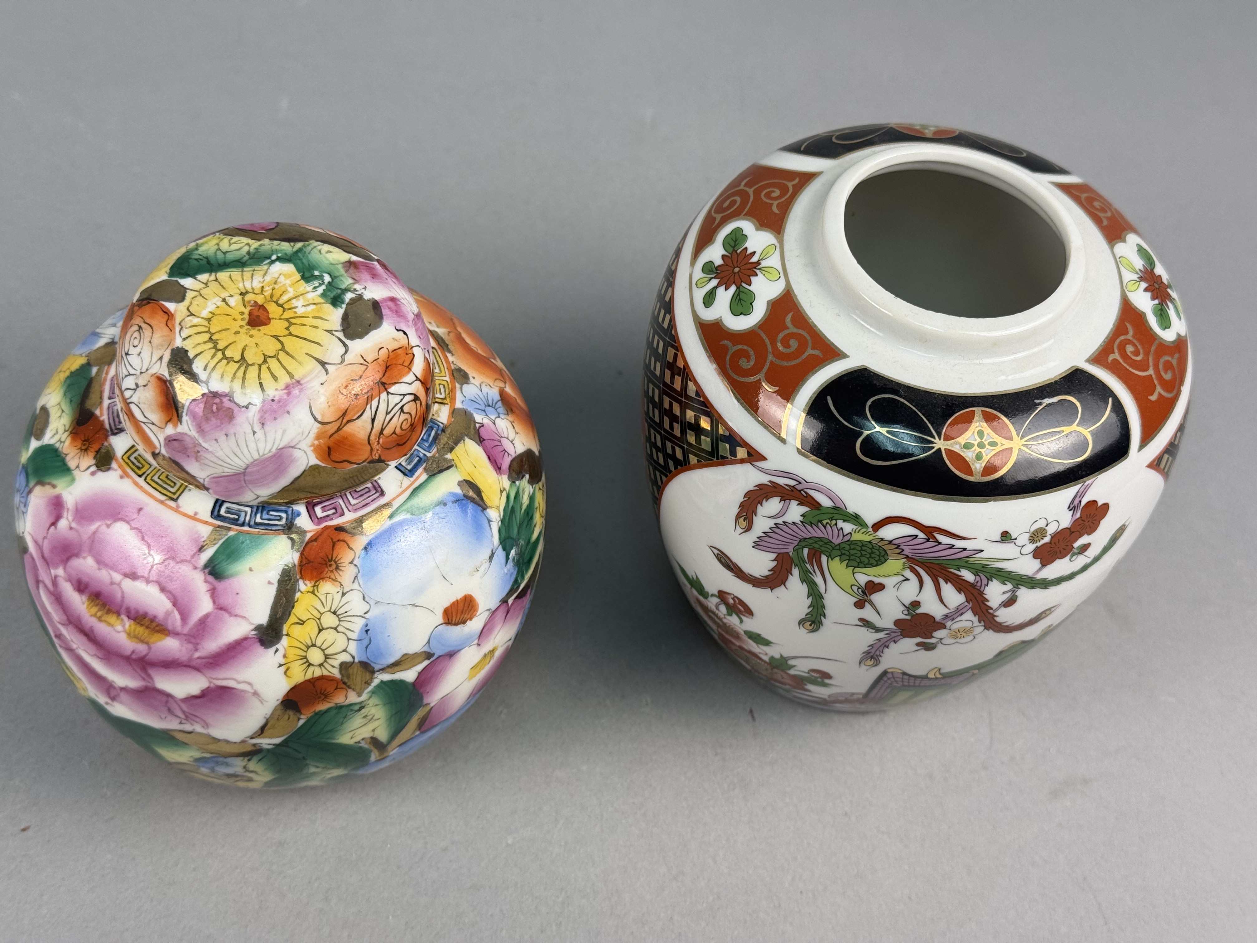2 Ginger Jars in Millefleur & Japanese Imari Style