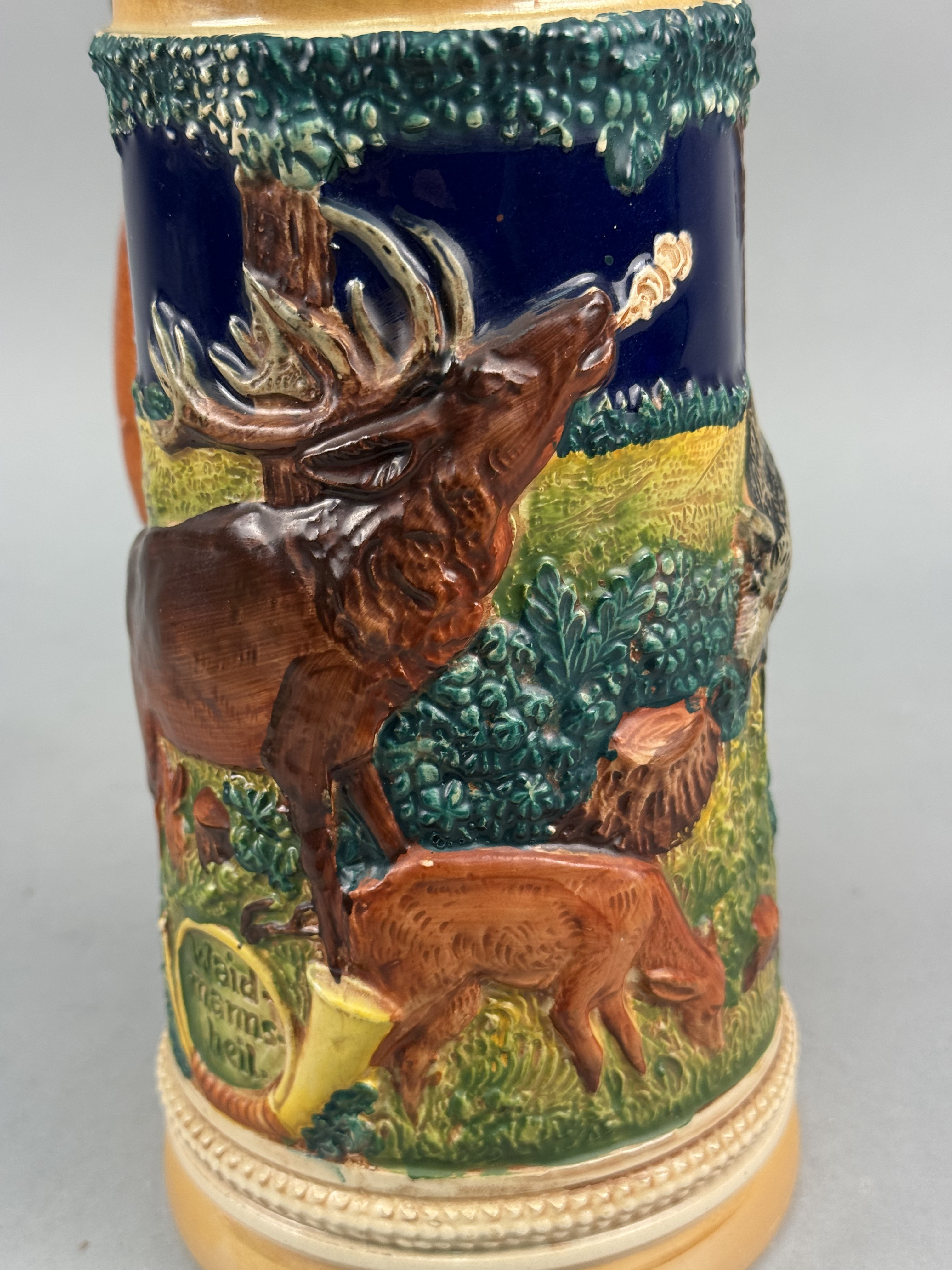 German Stoneware Hunting Beer Stein