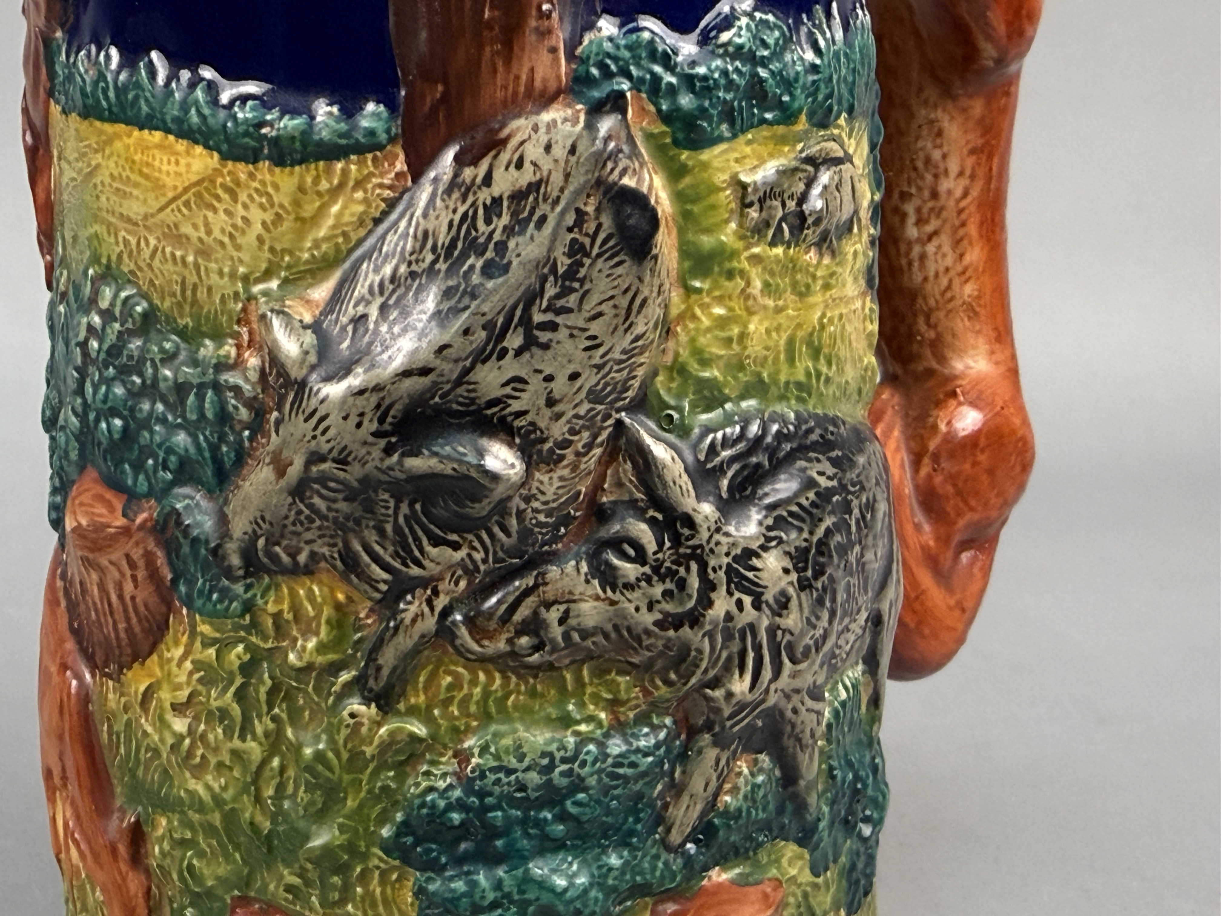 German Stoneware Hunting Beer Stein