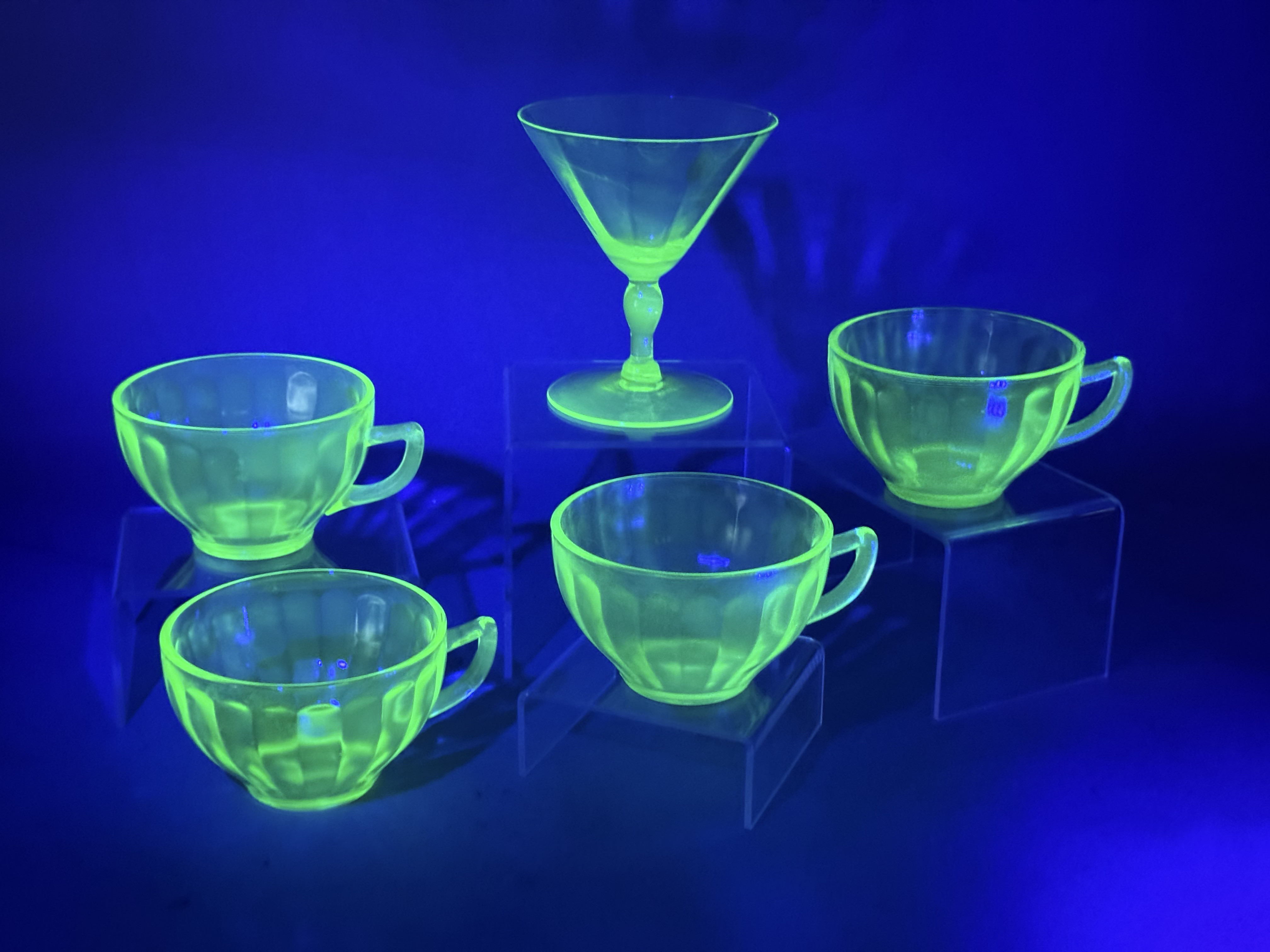 Five Green Uranium Glass Items