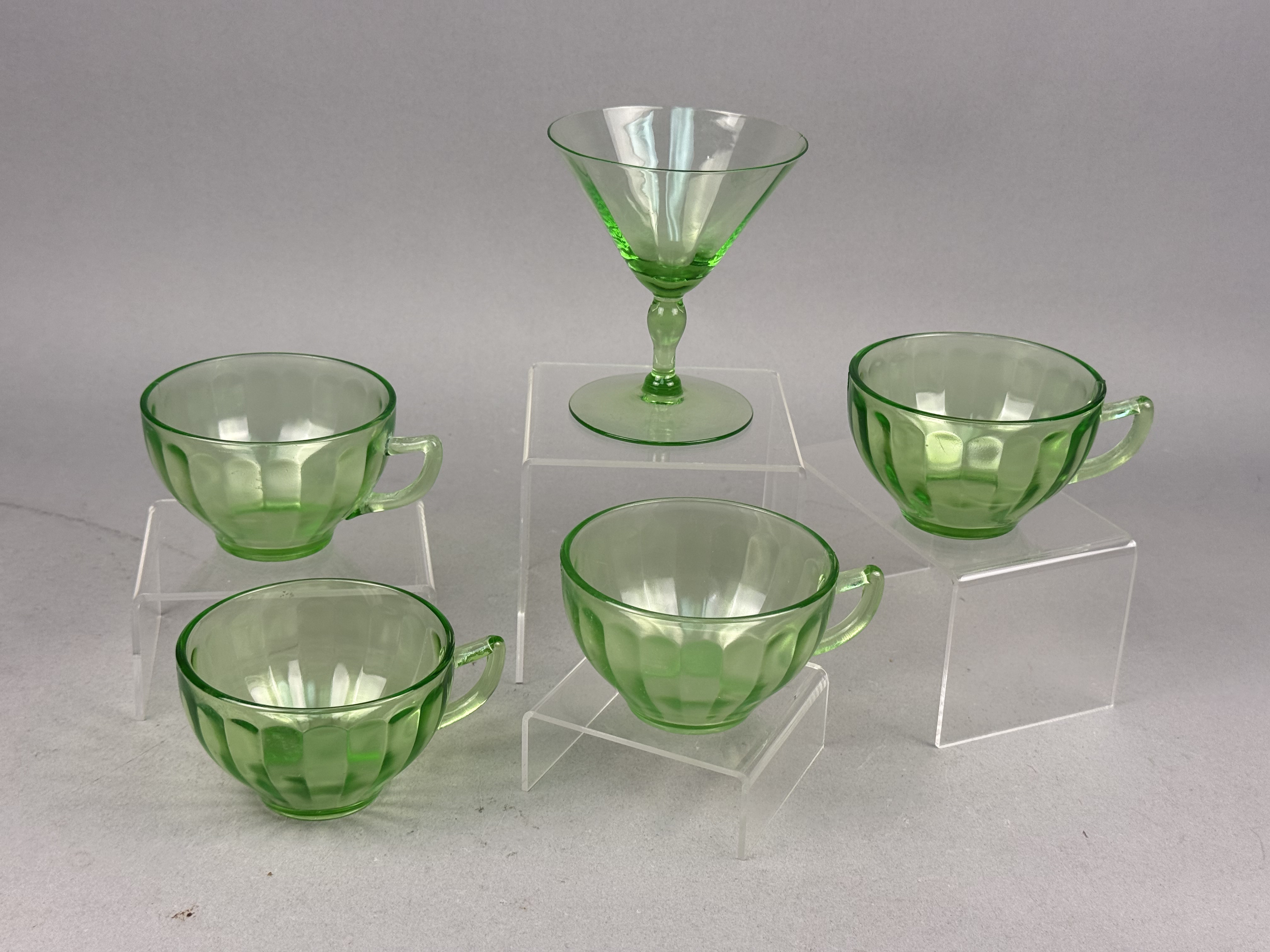Five Green Uranium Glass Items